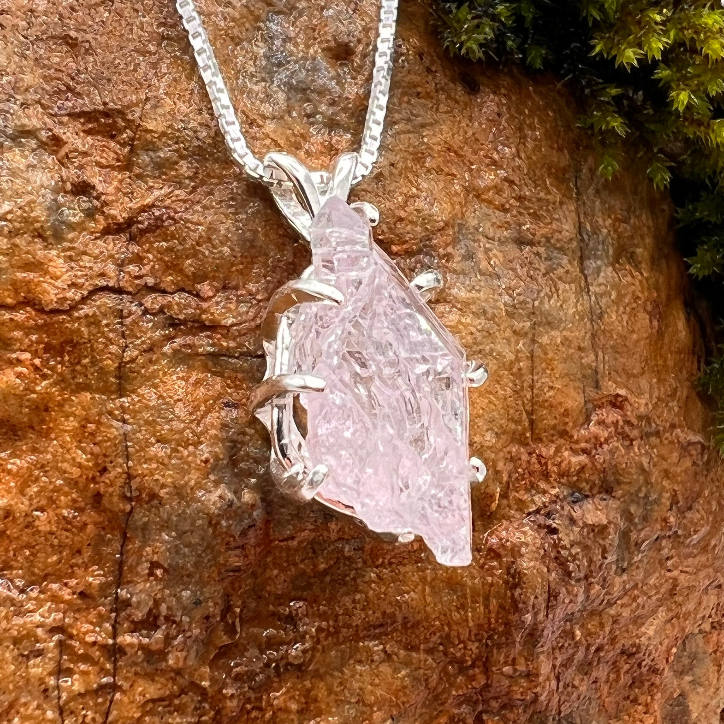 Crystallized Rose Quartz Necklace Sterling Silver #59