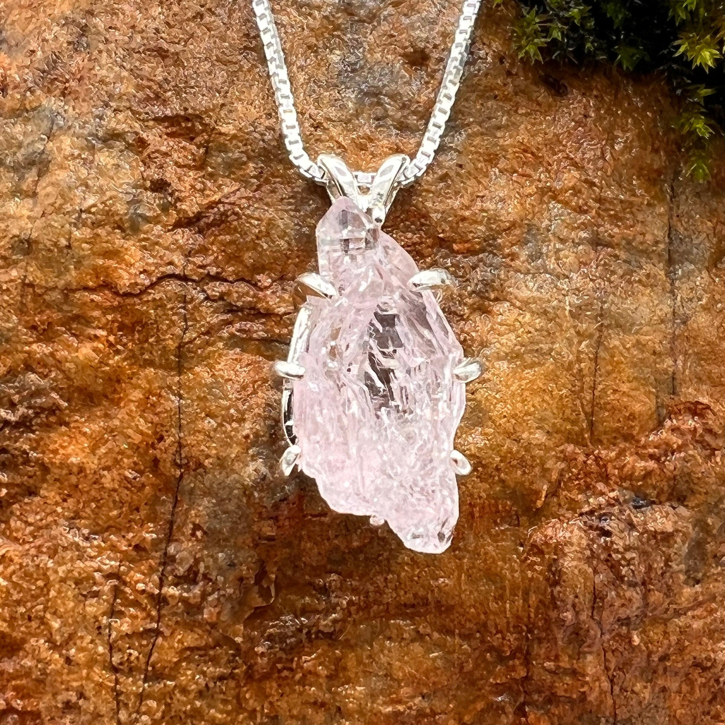 Crystallized Rose Quartz Necklace Sterling Silver #59