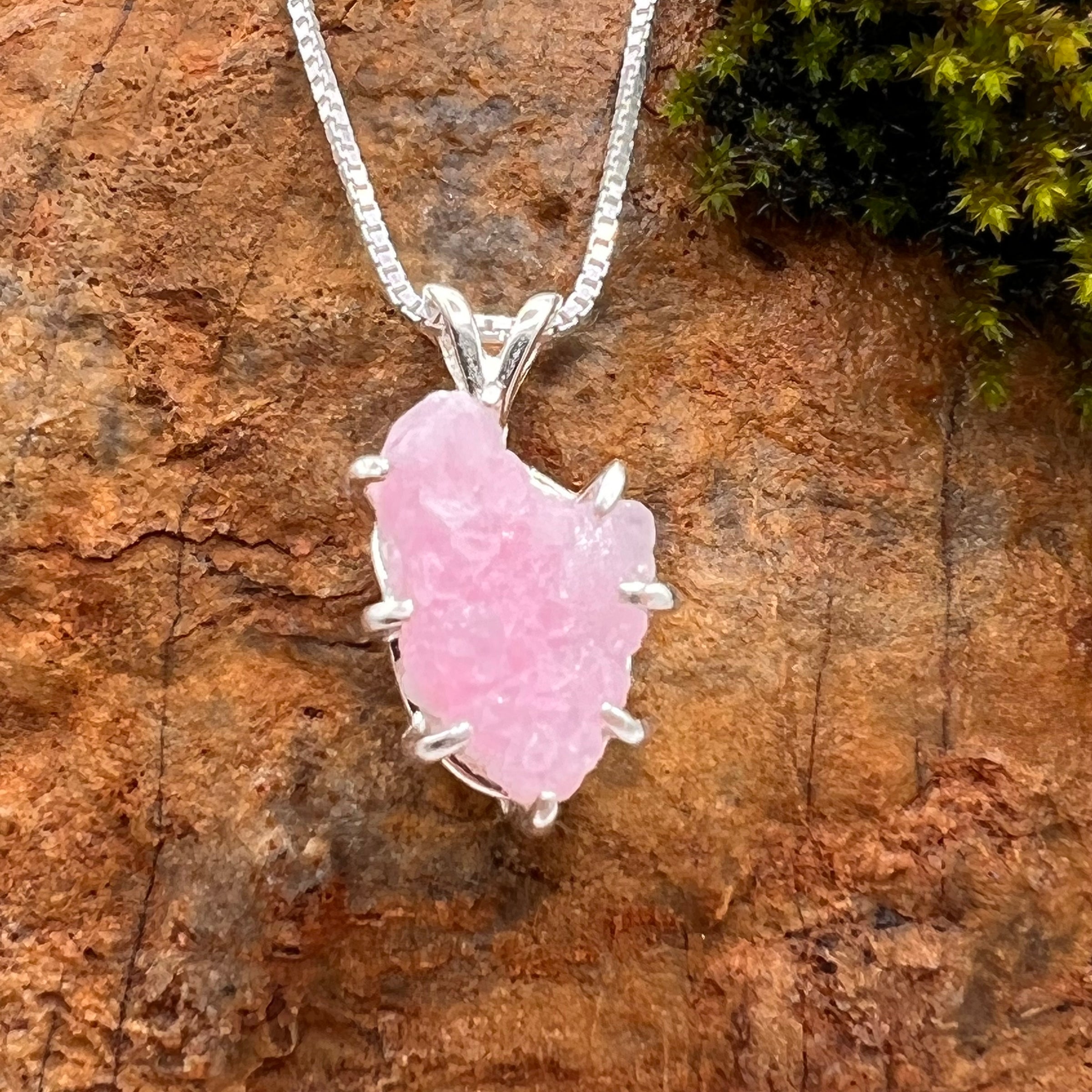 Crystallized Rose Quartz Necklace Sterling Silver #62