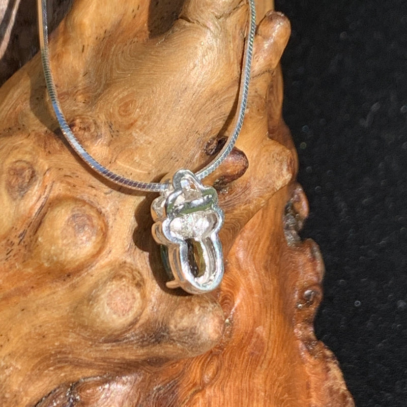 Moldavite Goddess Pendant Necklace Sterling