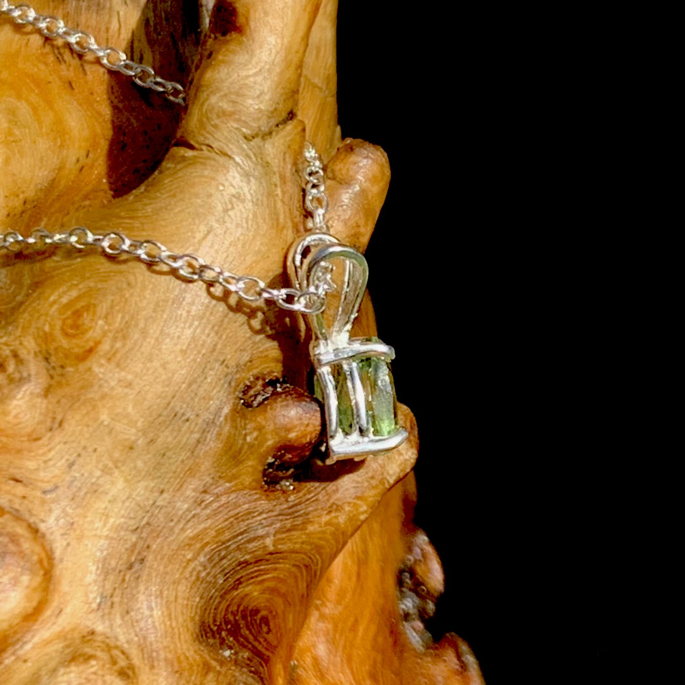 Small Moldavite Pear Shaped Necklace Sterling Silver
