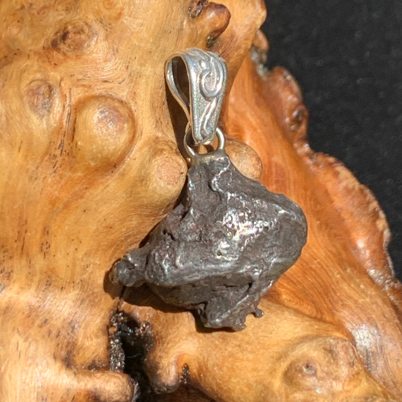 Another shape of pendants sits on driftwood showing that each pendant is unique