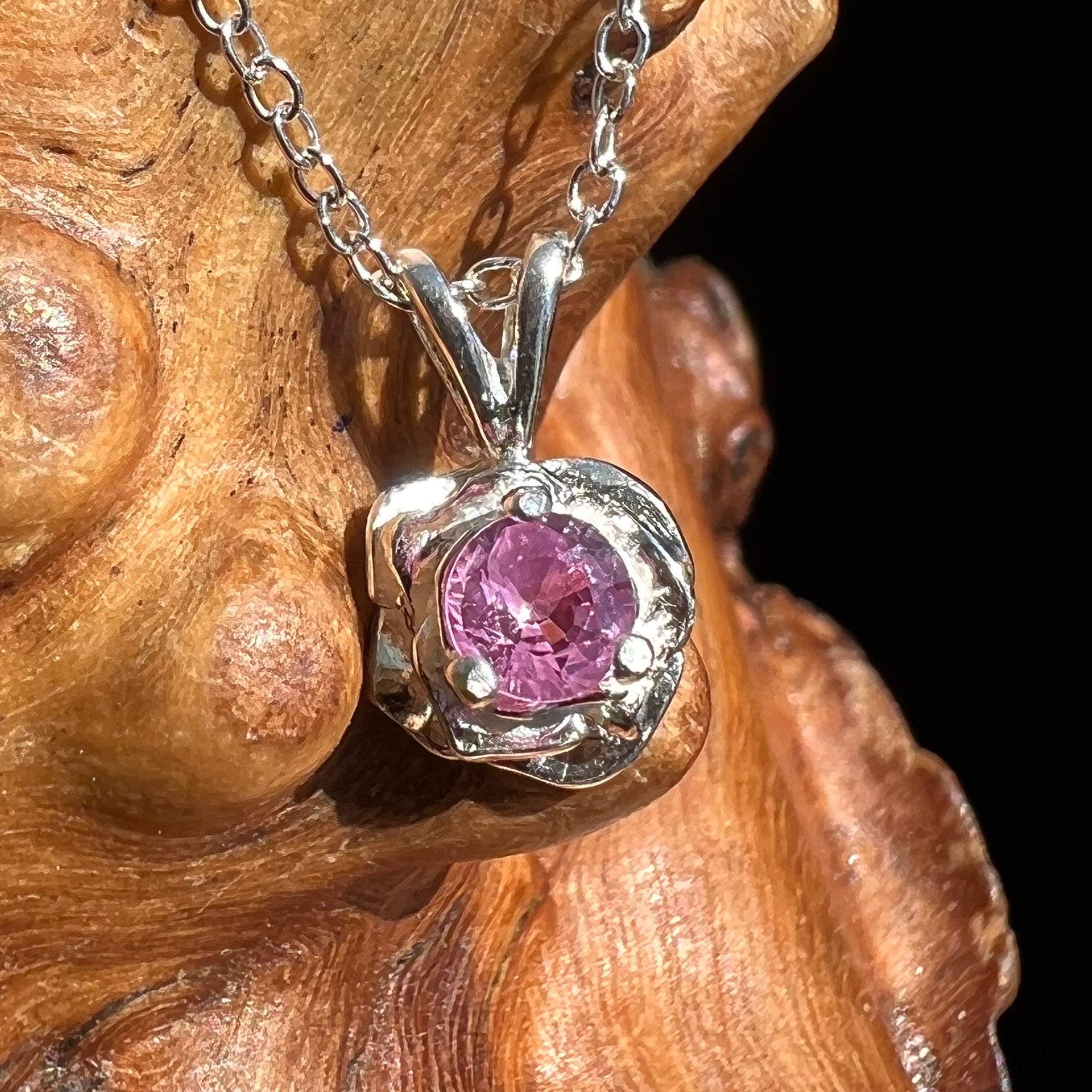 Pink Sapphire Rose Necklace Small Sterling Silver