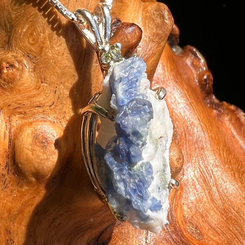 Raw Benitoite & Moldavite Necklace Sterling #2594