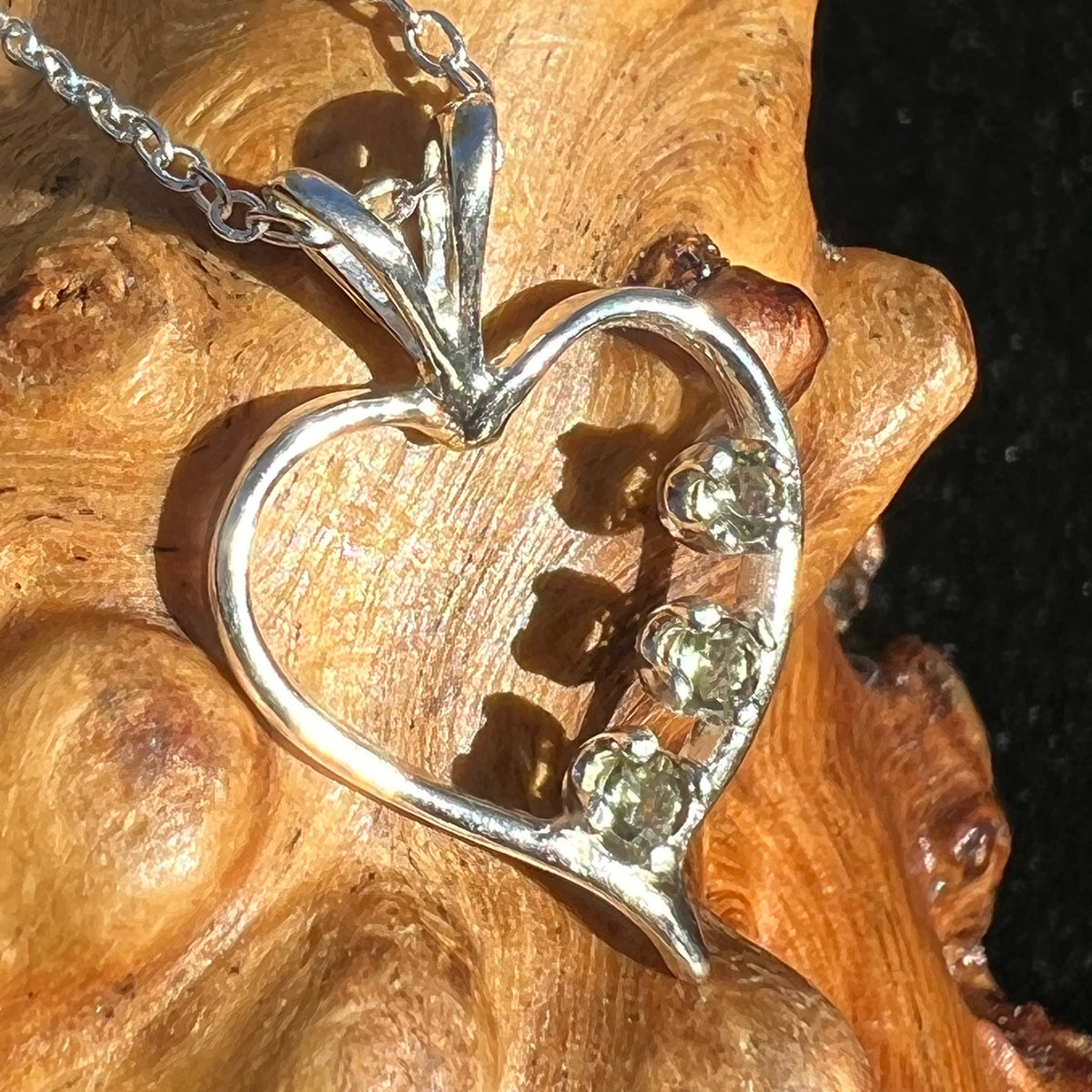 Moldavite Heart Necklace Triple Sterling Silver-Moldavite Life