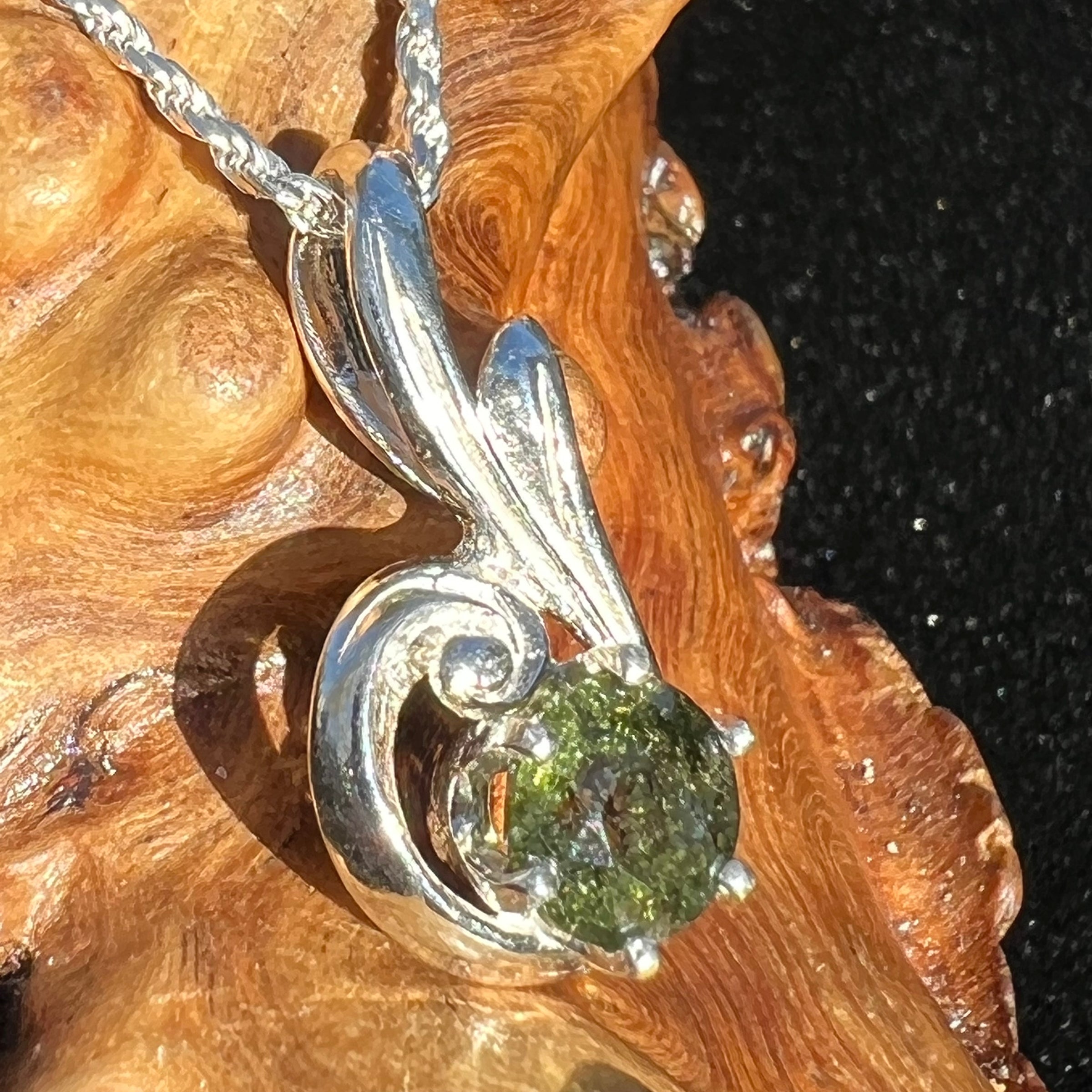 Moldavite Necklace Sterling Silver Faceted Swirl Drop-Moldavite Life