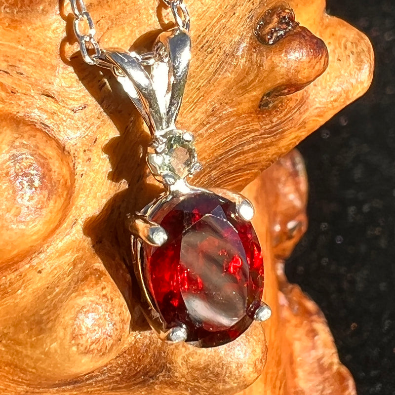 Red Garnet Moldavite Necklace Sterling Silver-Moldavite Life