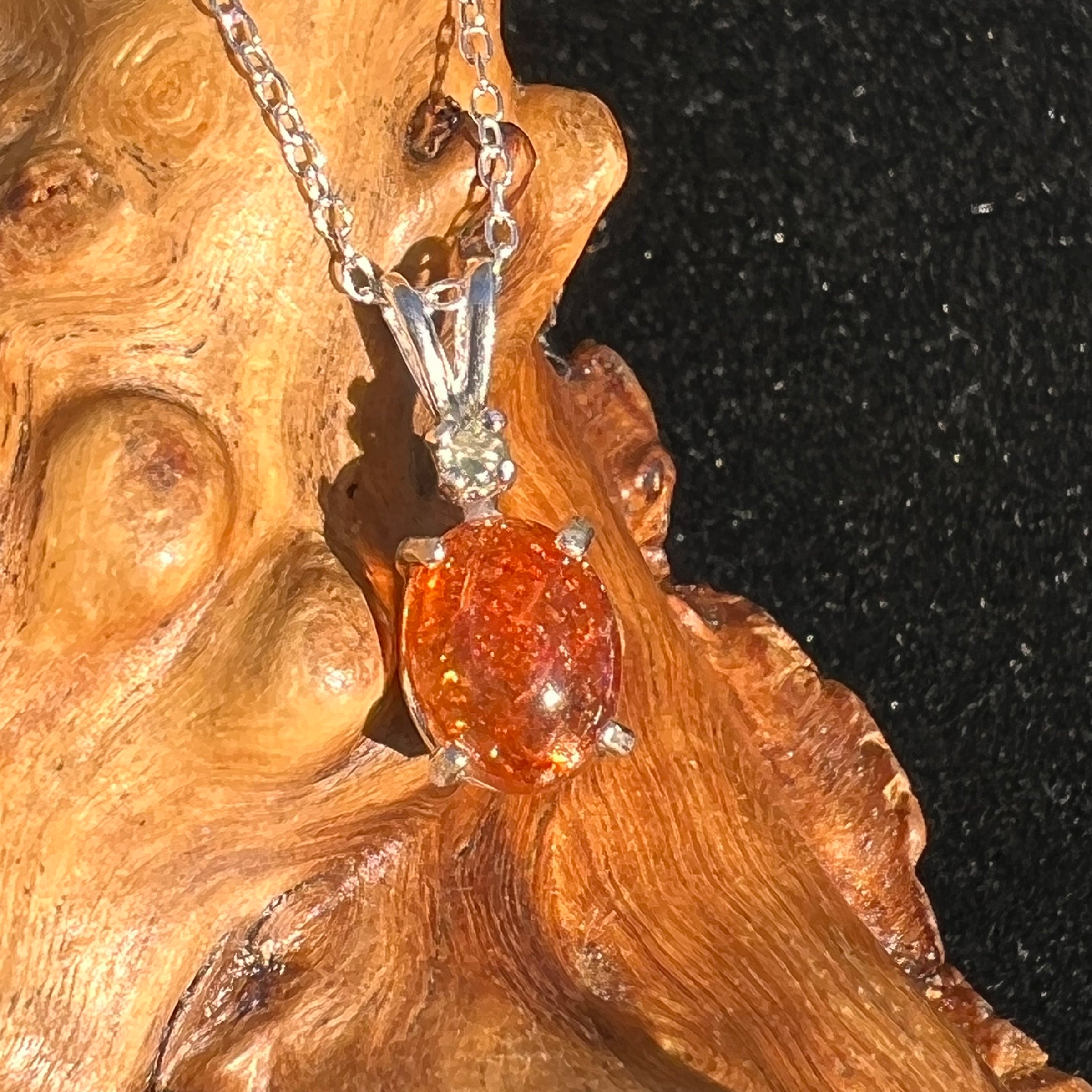 Sunstone Moldavite Faceted Sterling Silver Necklace-Moldavite Life