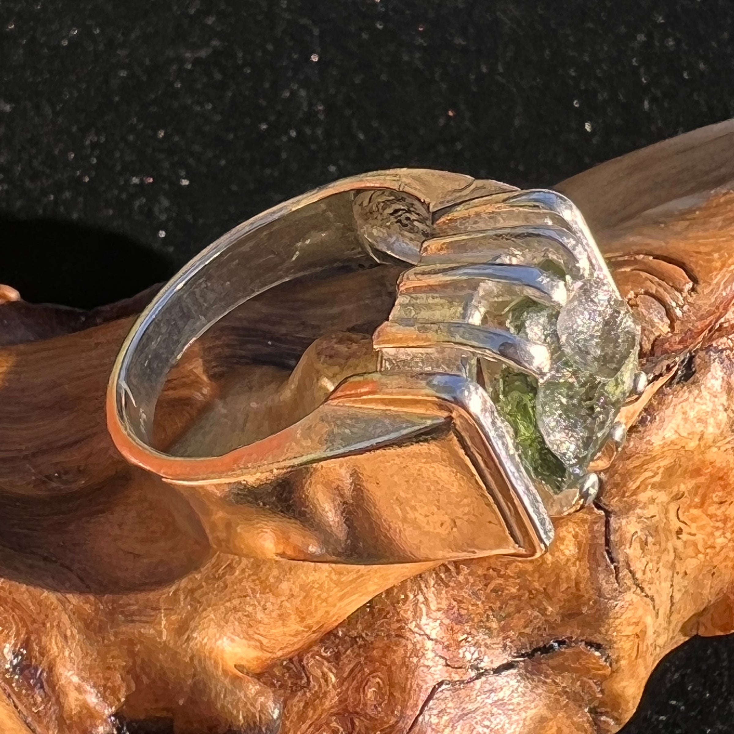 Moldavite Ring Sterling Silver Size 8 3/4