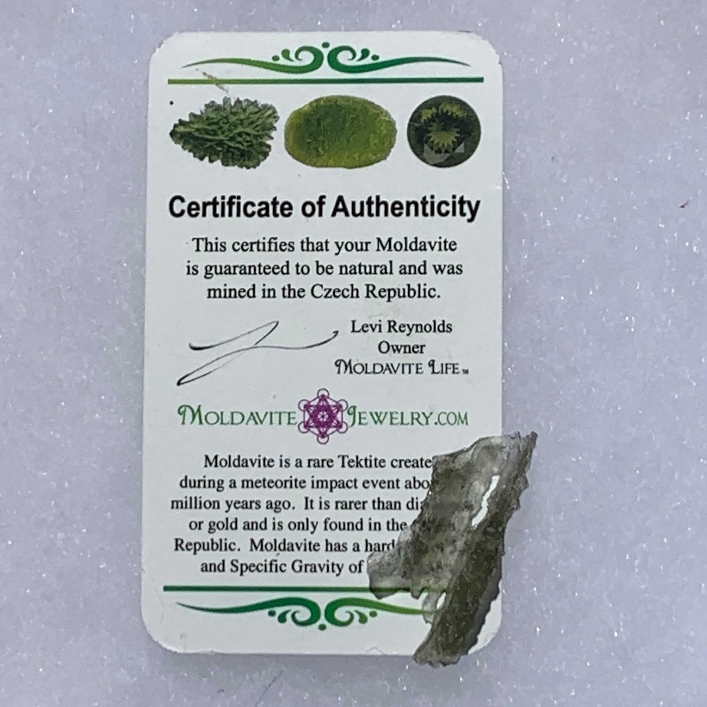 Angel Chime Moldavite Genuine Certified 1.2 Grams 24-Moldavite Life