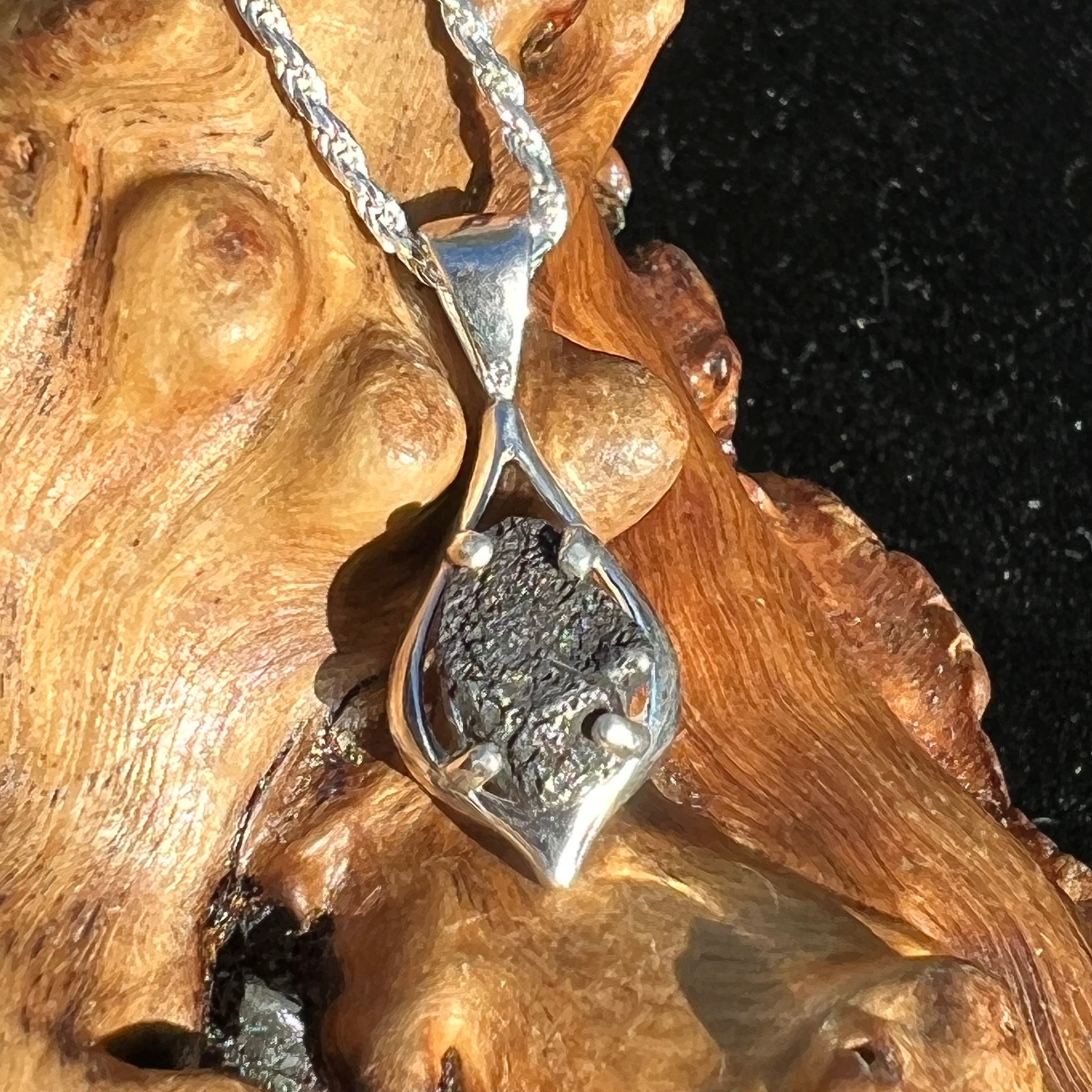 Agoudal Meteorite Pendant Sterling Silver-Moldavite Life