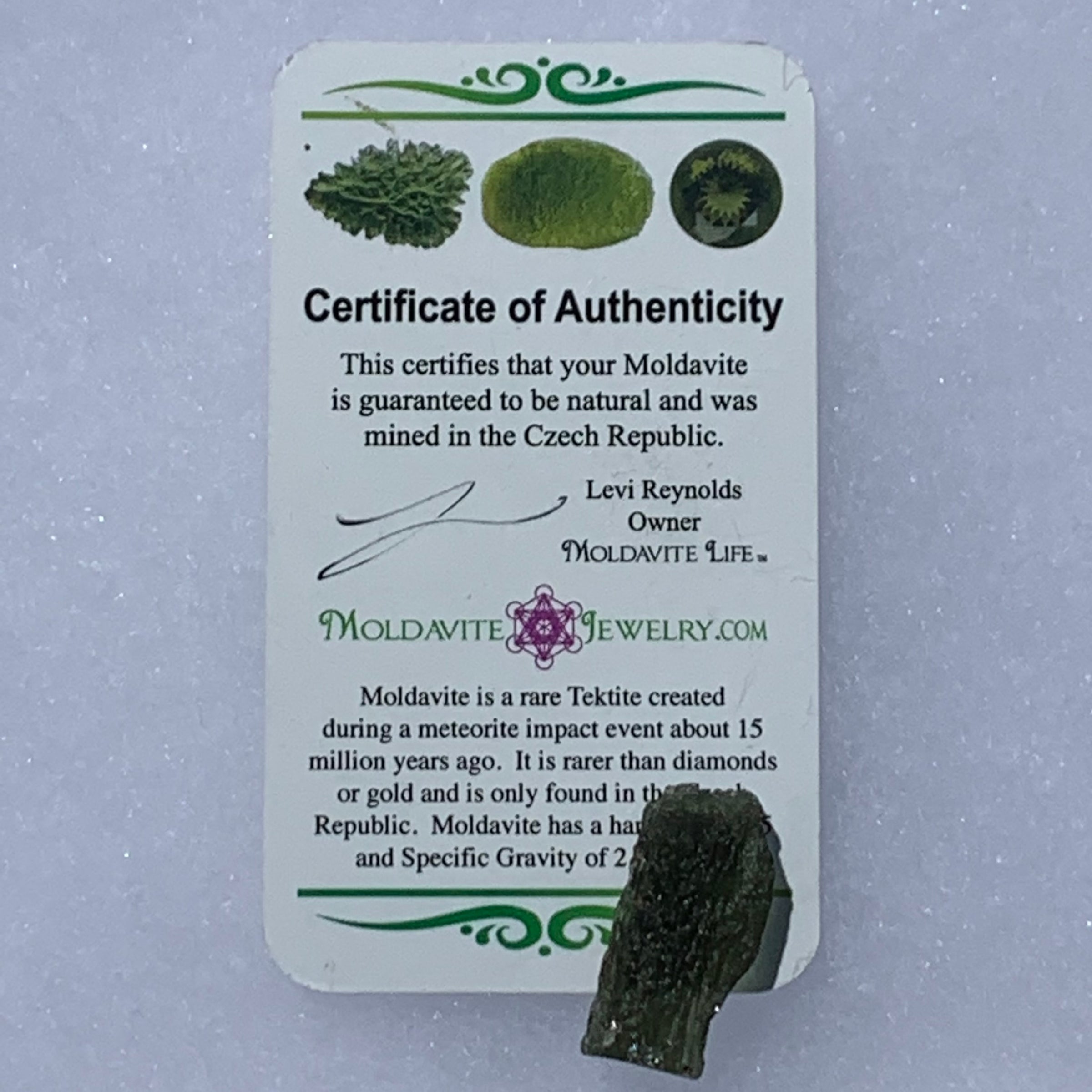 Moldavite Genuine Certified Czech Republic 2.8 grams