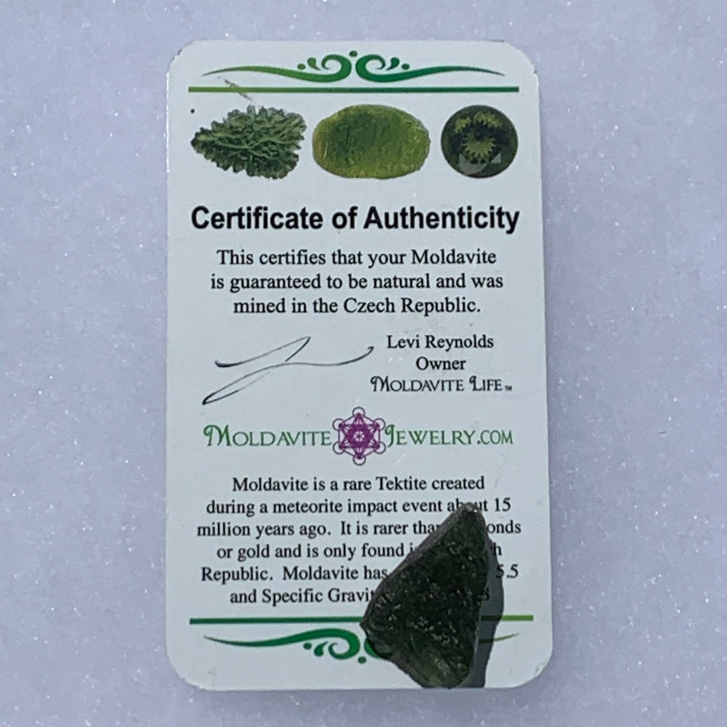 Moldavite Genuine Certified Czech Republic 3.3 grams