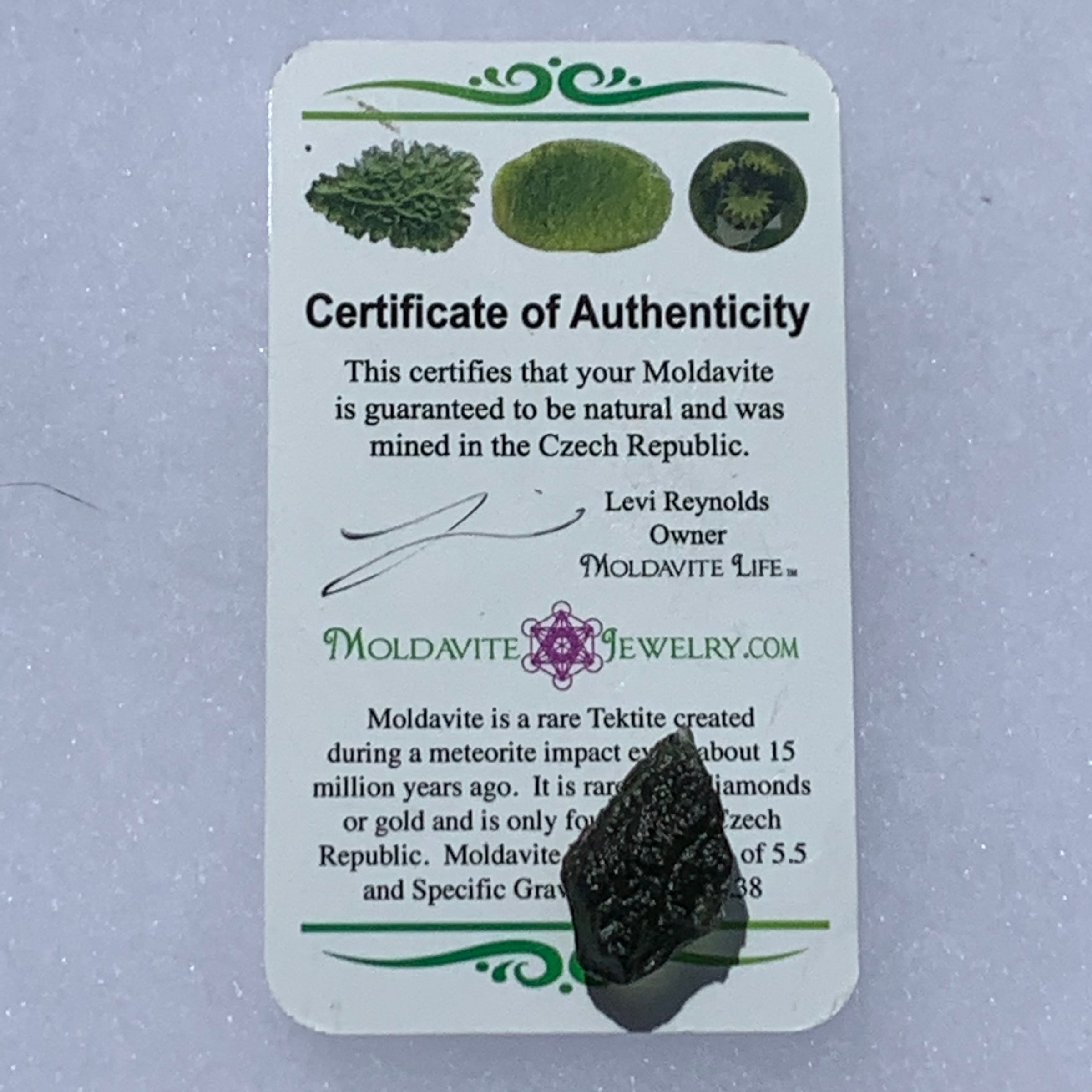 Moldavite Genuine Certified Czech Republic 2.9 grams