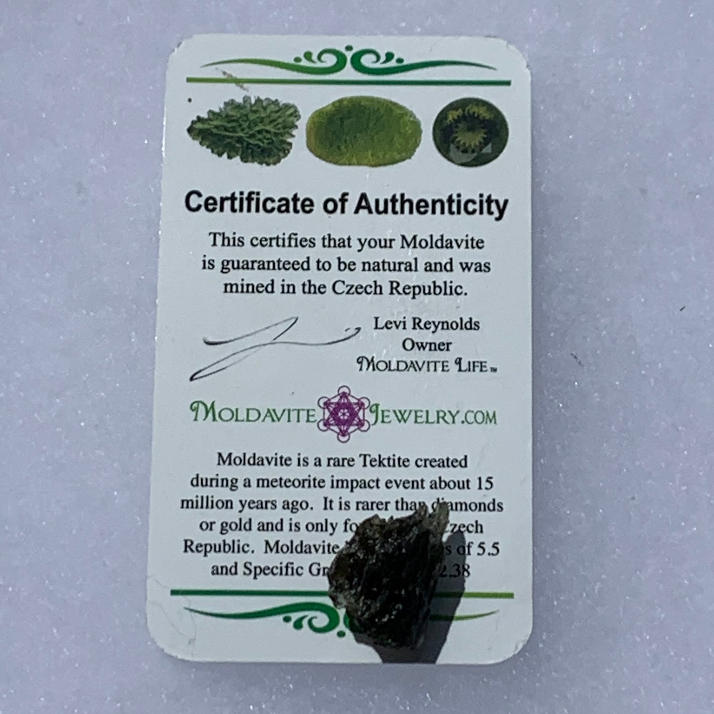 Moldavite Genuine Certified Czech Republic 2.6 grams