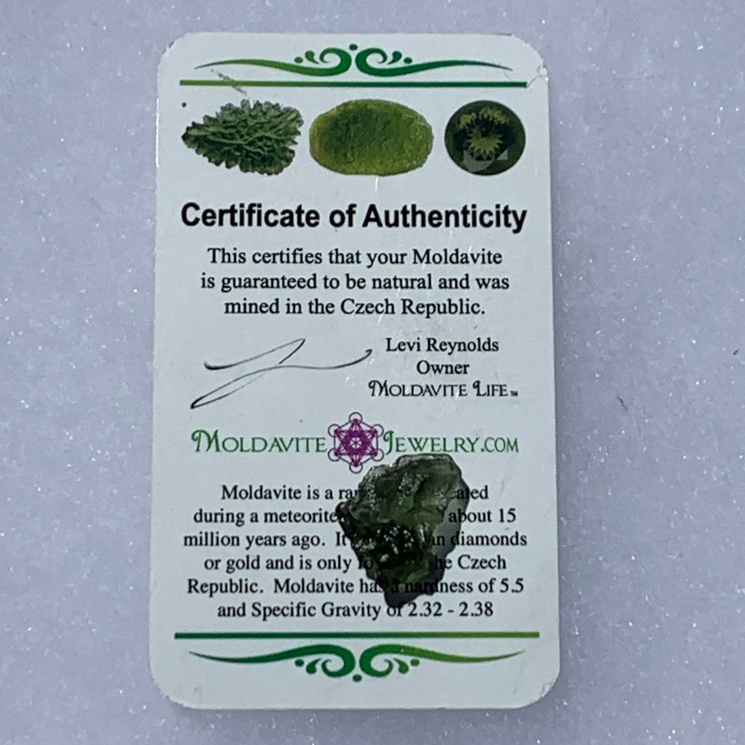 Moldavite Genuine Certified Czech Republic 1.3 grams