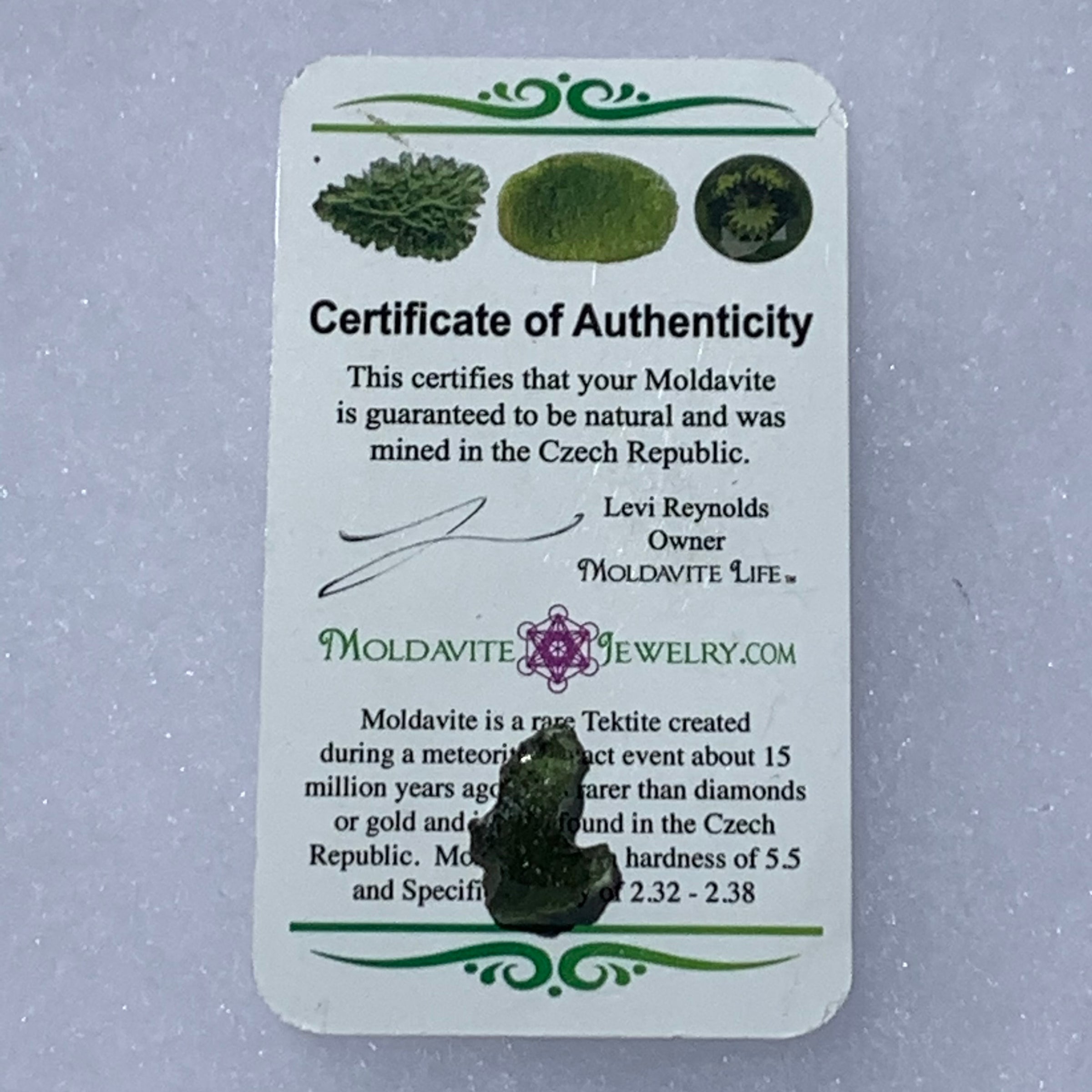 Moldavite Genuine Certified Czech Republic 1.0 grams