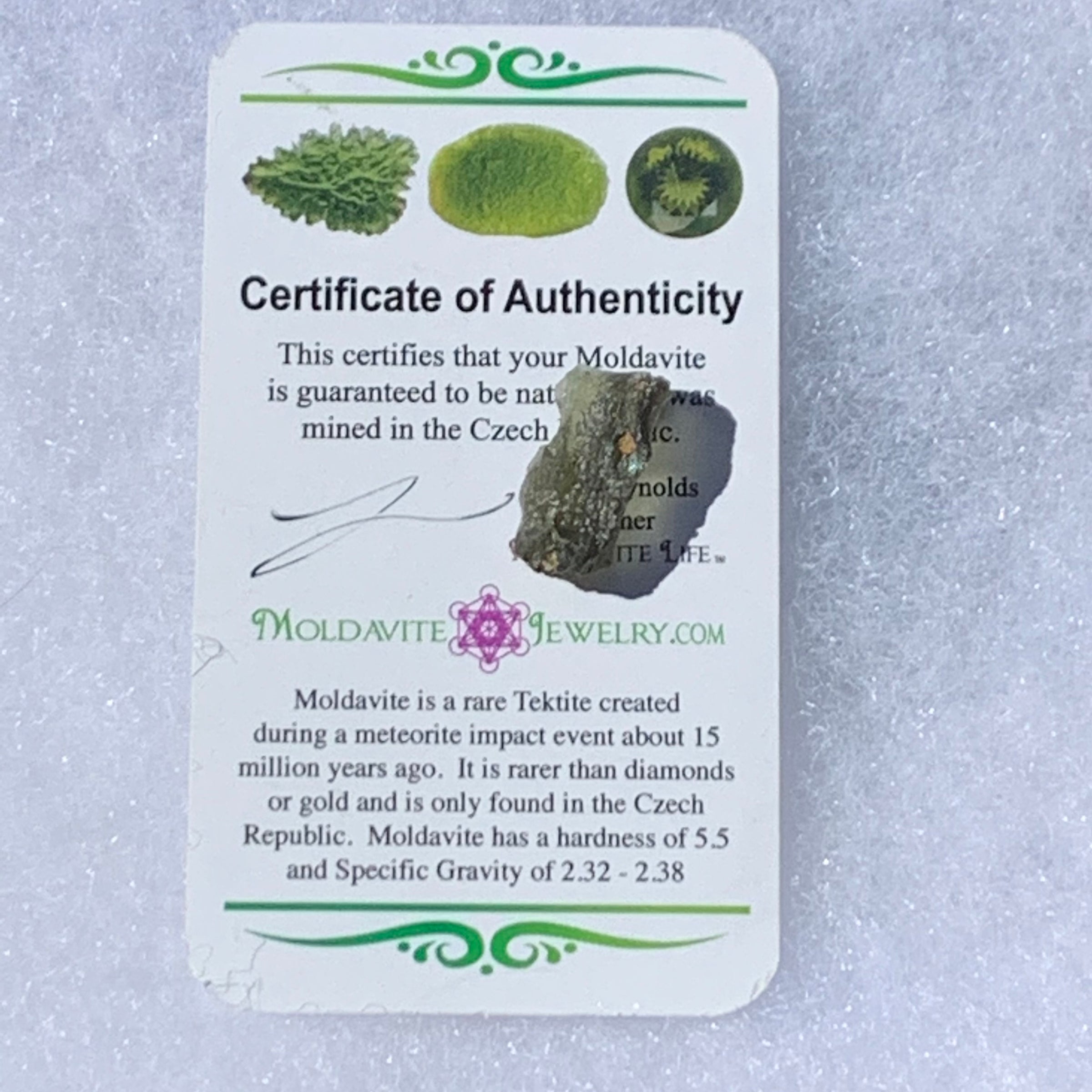 Moldavite Genuine Certified Czech Republic 1.3 grams