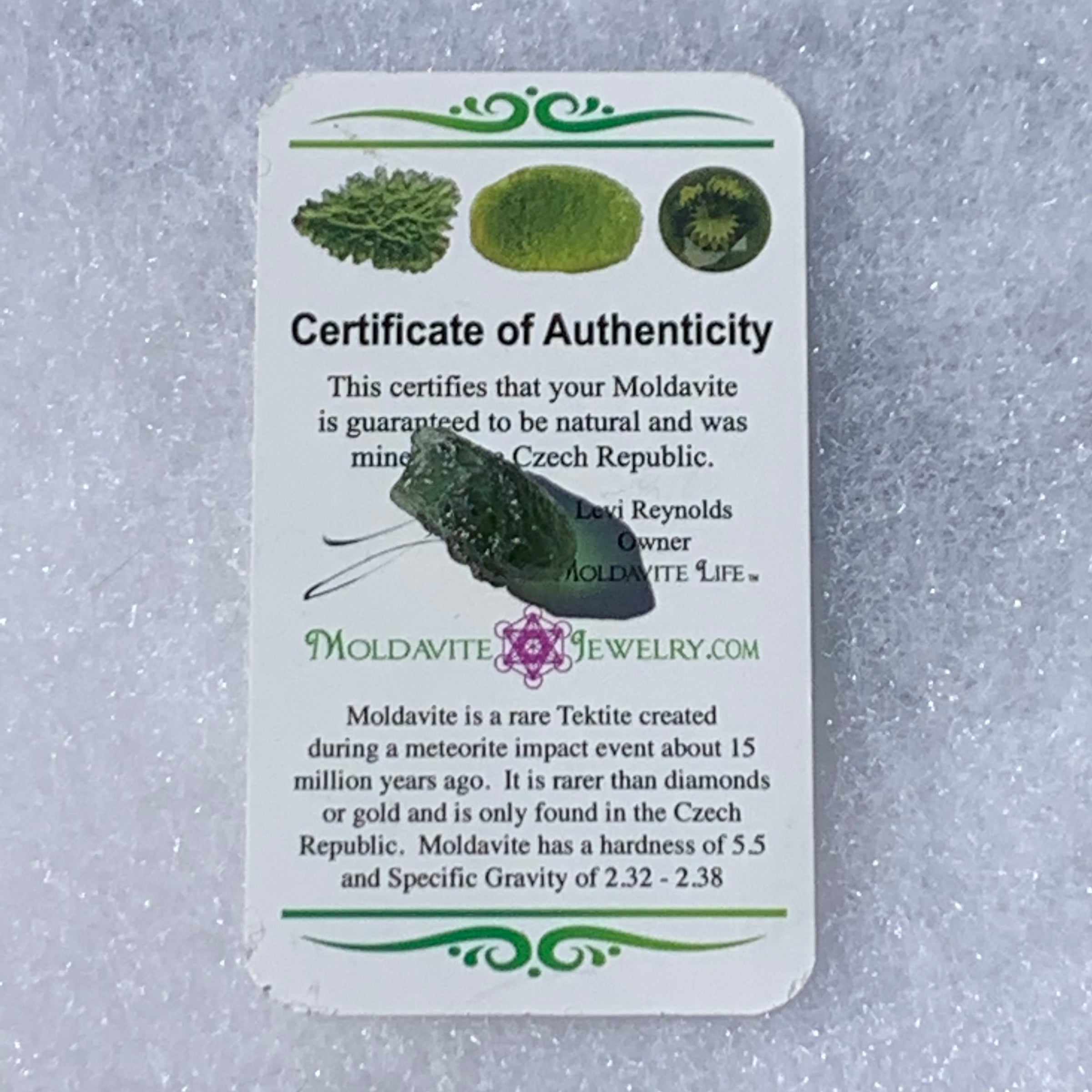 Moldavite Genuine Certified Czech Republic 2.2 grams