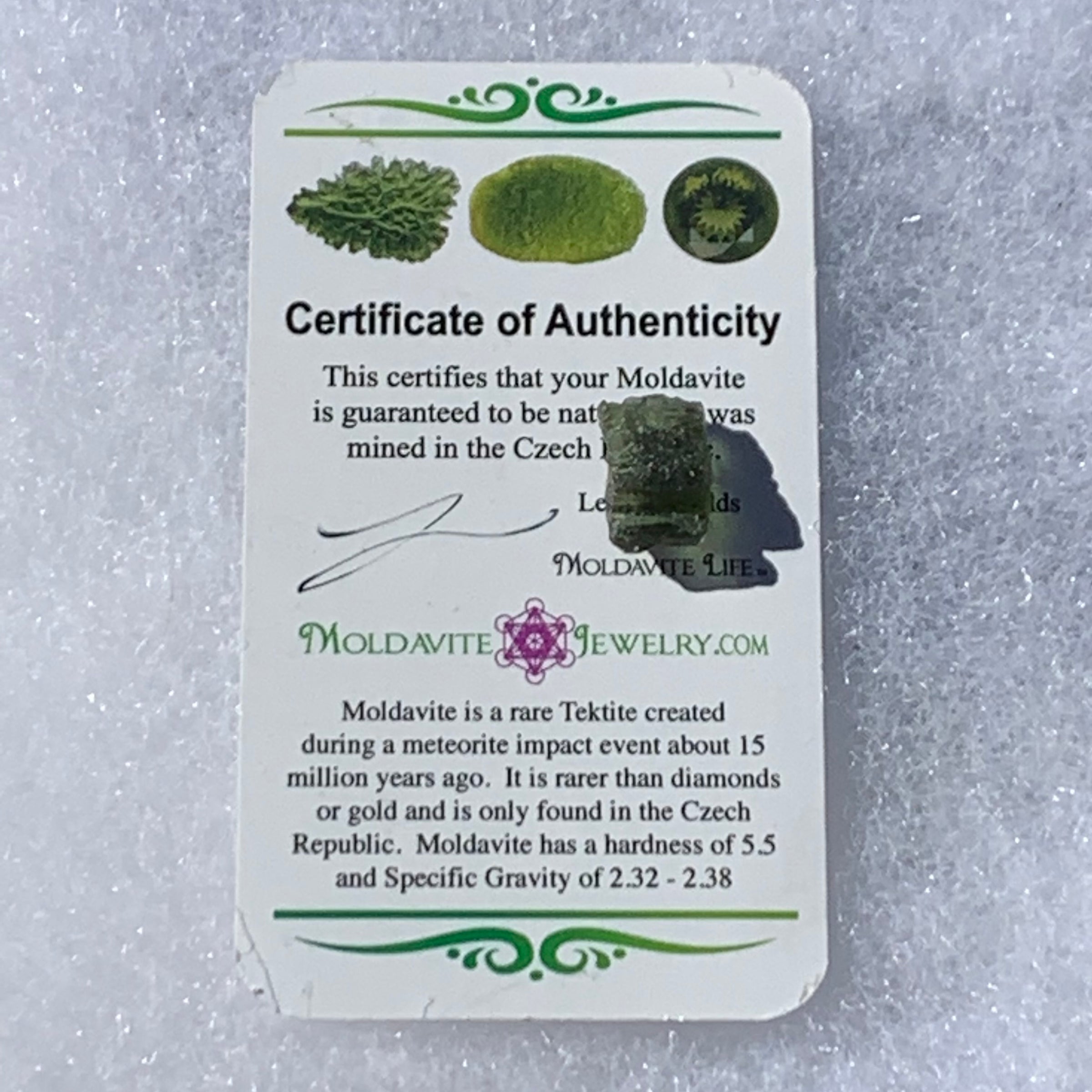 Moldavite Genuine Certified Czech Republic 1.0 gram