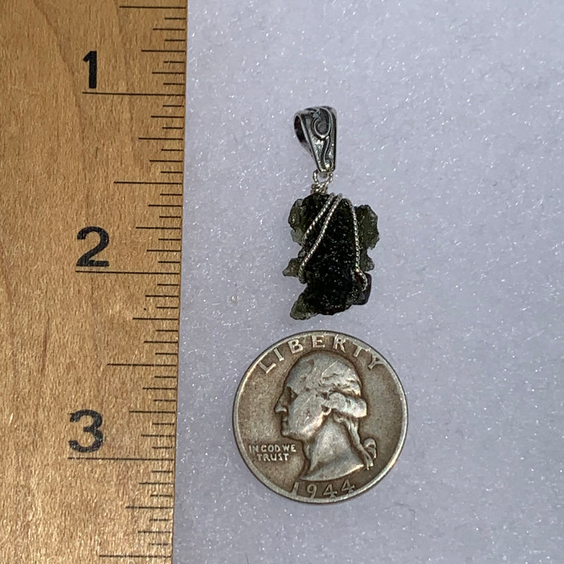 Moldavite Meteorite Bead Sterling Wire Pendant