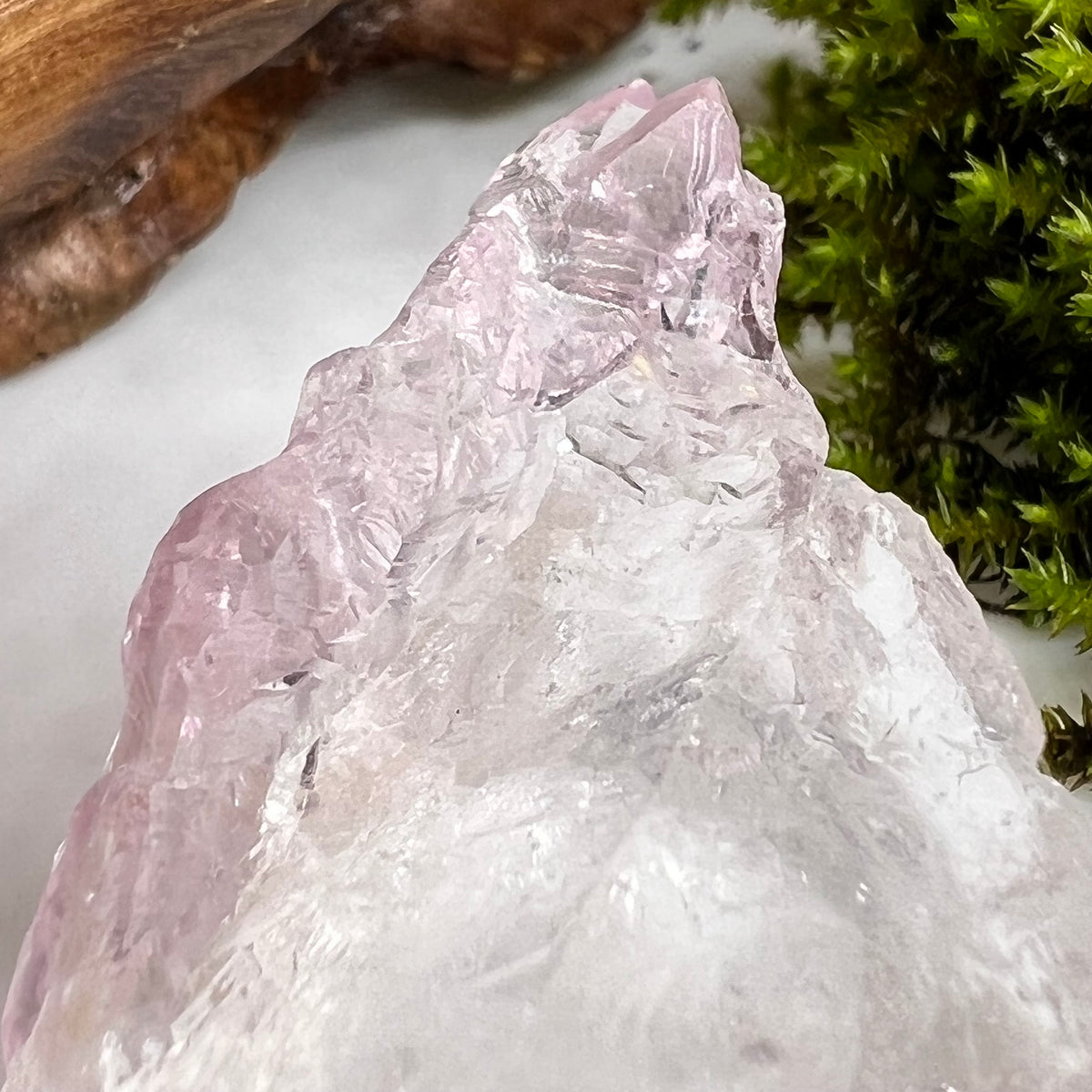 Crystalized Rose Quartz Elestial #50-Moldavite Life