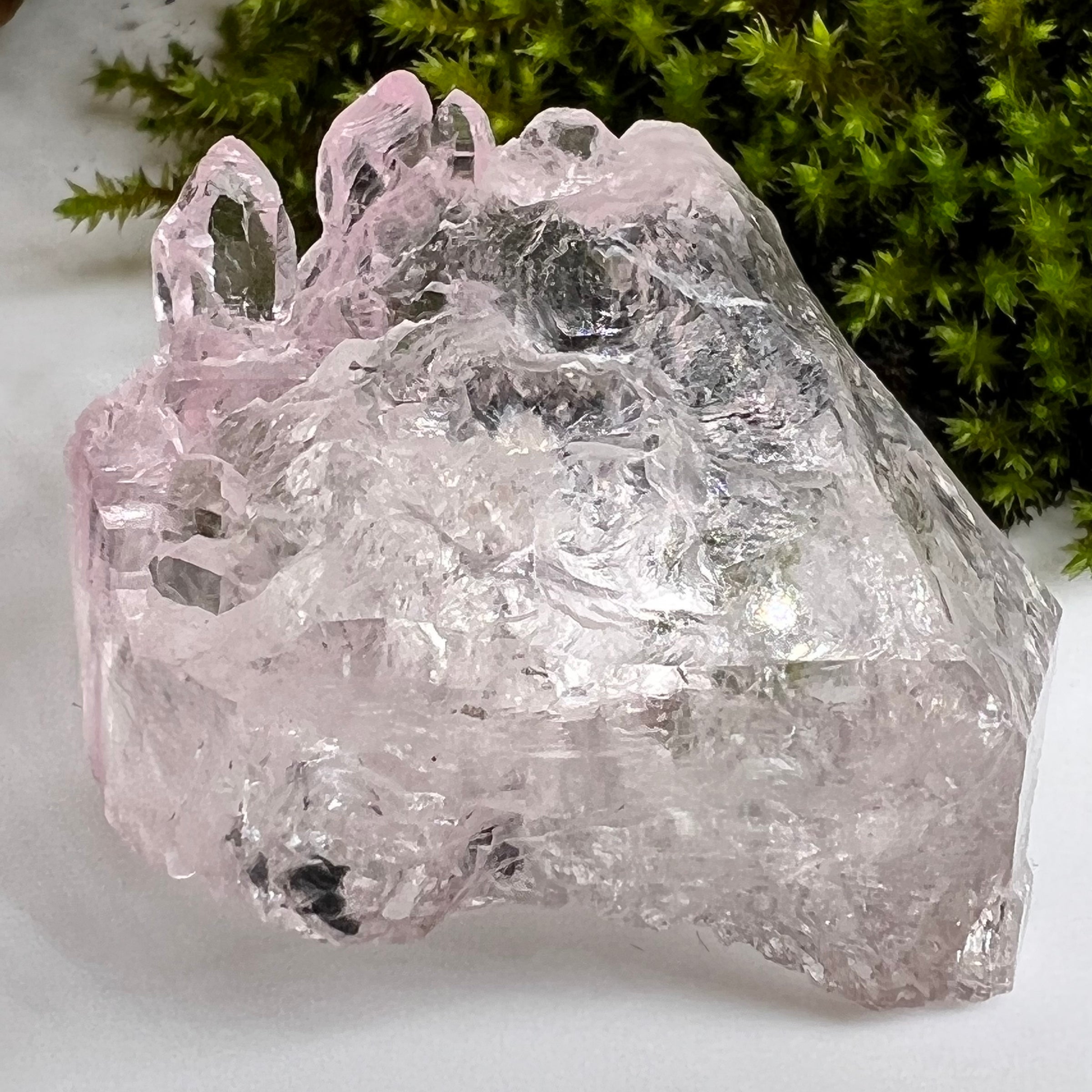 Crystalized Rose Quartz Elestial #52-Moldavite Life