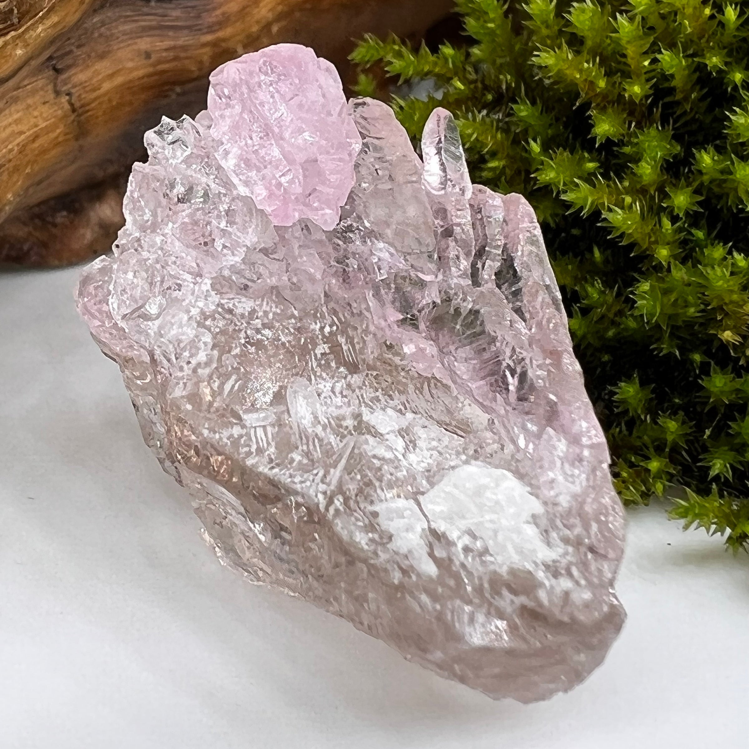 Crystalized Rose Quartz with Smokey Quartz #63-Moldavite Life