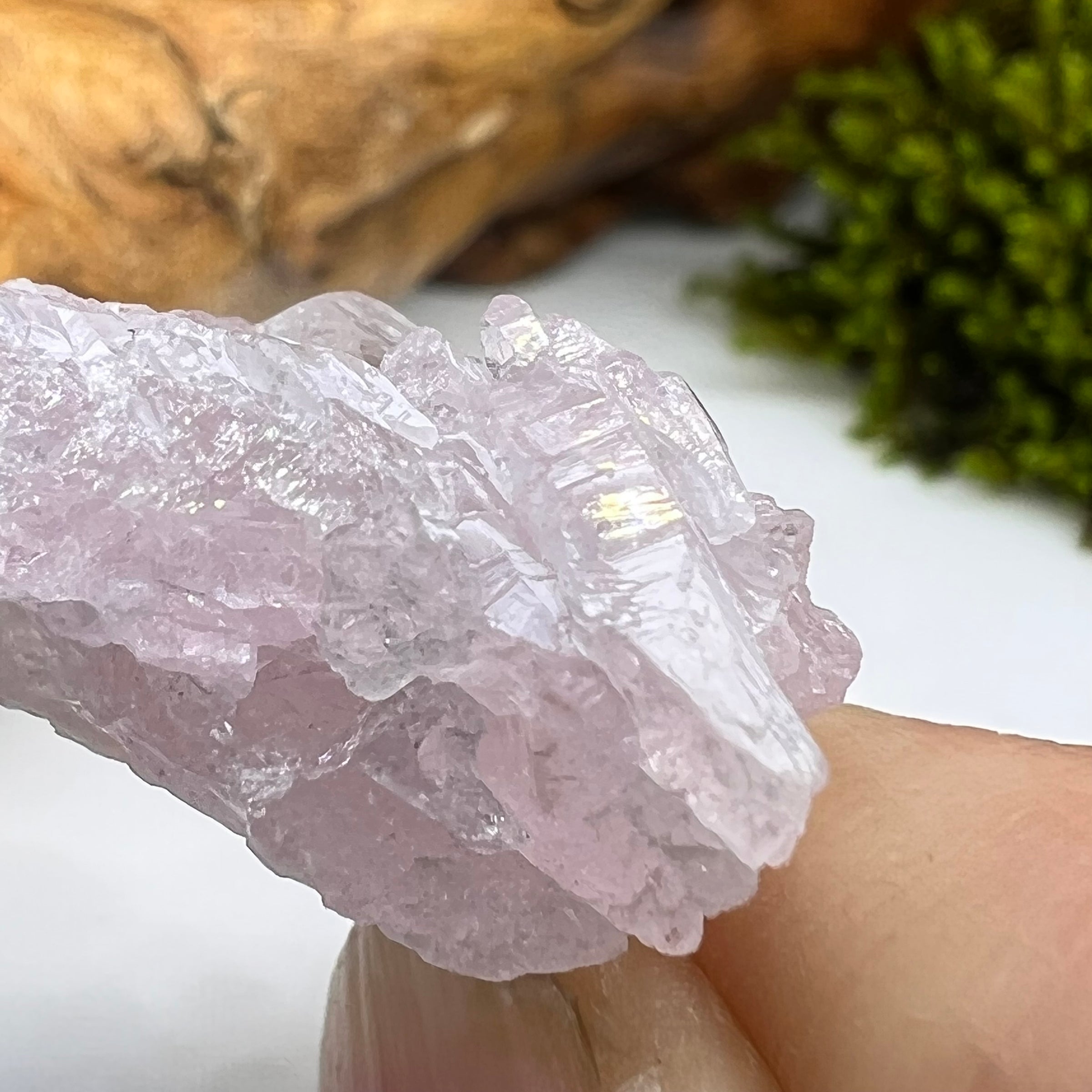 Crystalized Rose Quartz Elestial #66-Moldavite Life