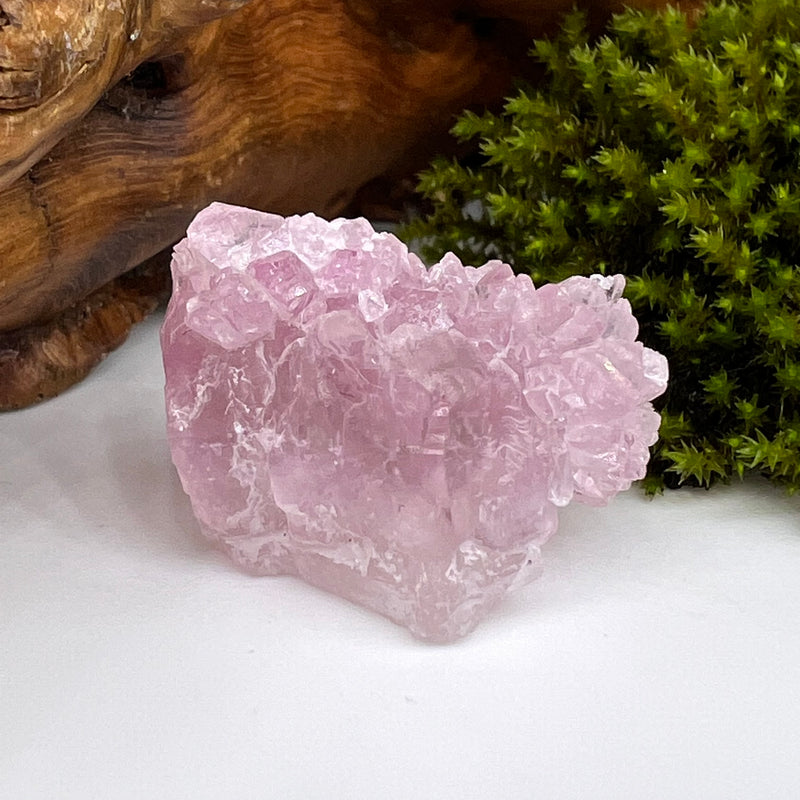 Crystalized Rose Quartz Cluster with Flower #75-Moldavite Life