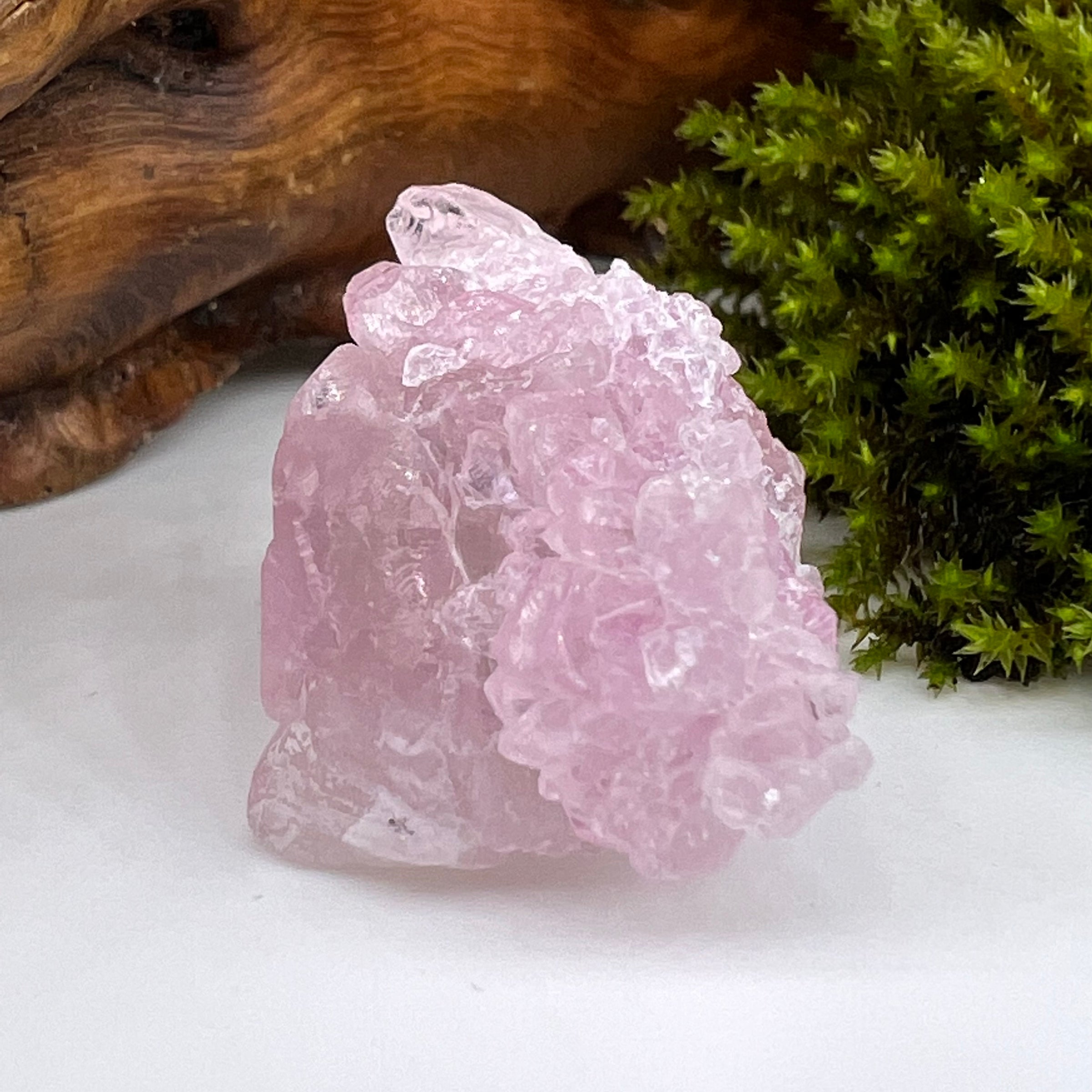 Crystalized Rose Quartz Cluster with Flower #75-Moldavite Life