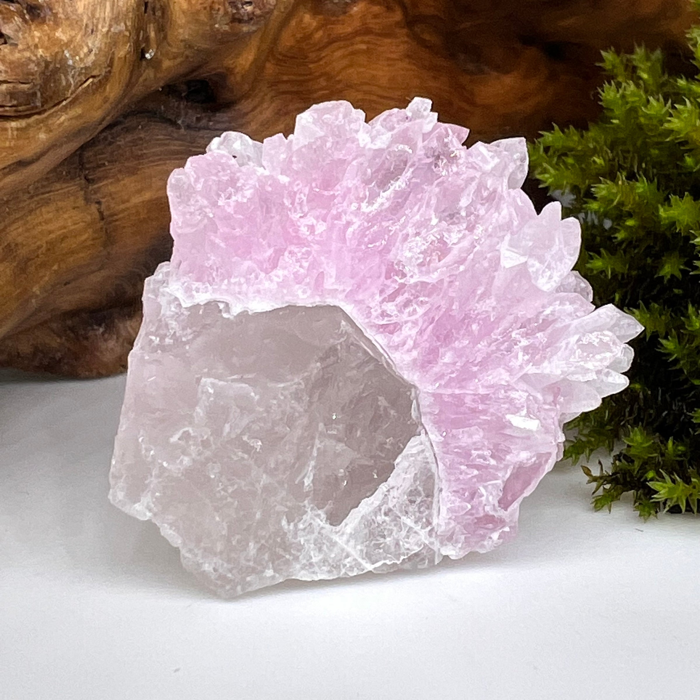 Crystalized Rose Quartz Cluster on Clear Quartz #79-Moldavite Life