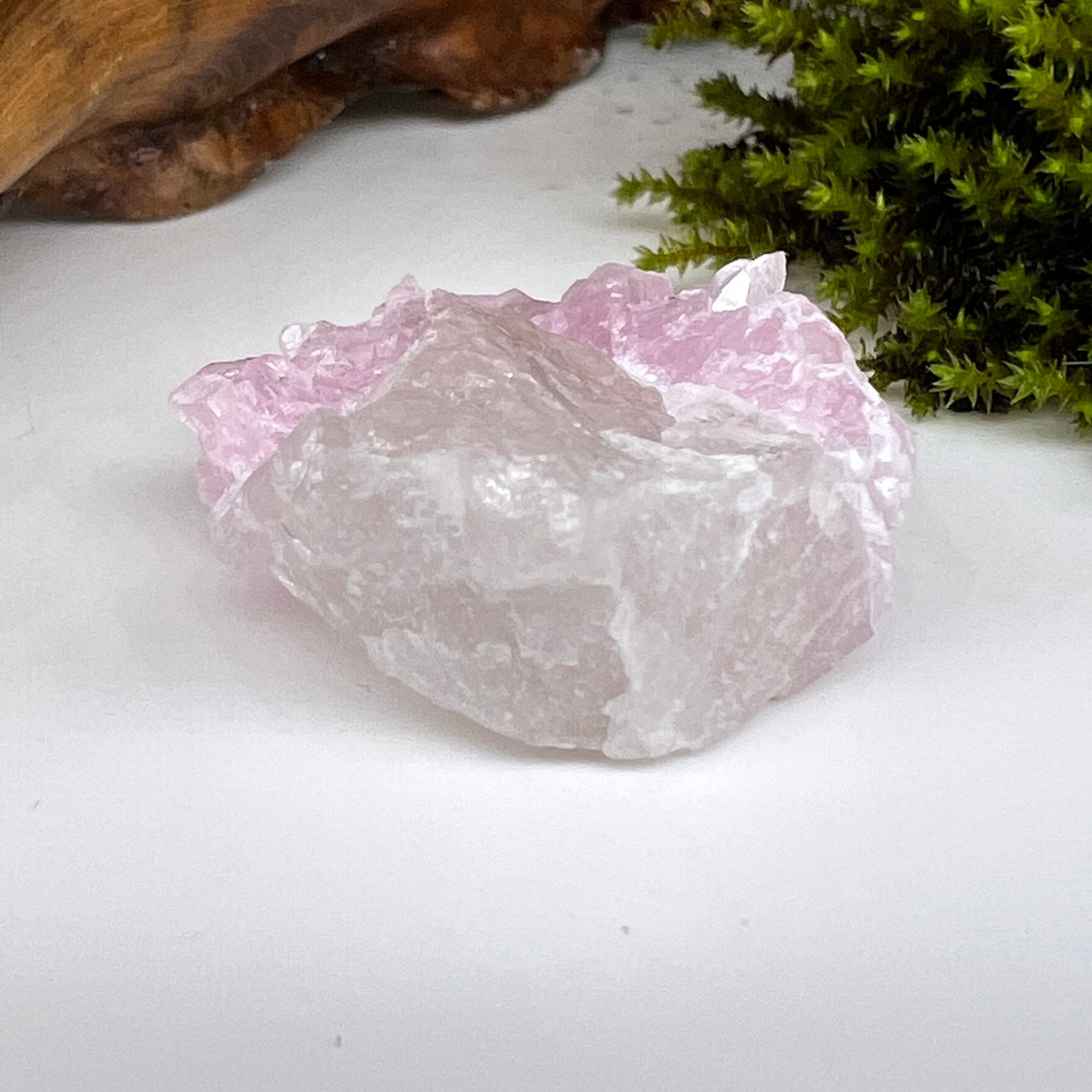 Crystalized Rose Quartz Cluster on Clear Quartz #79-Moldavite Life