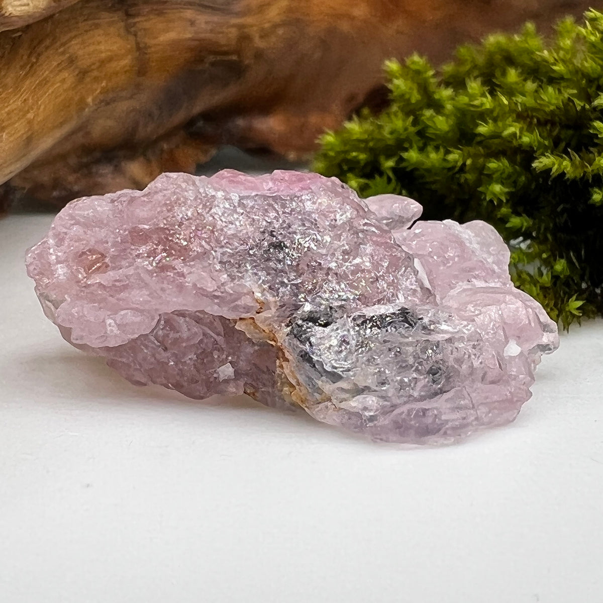 Crystalized Rose Quartz #140-Moldavite Life
