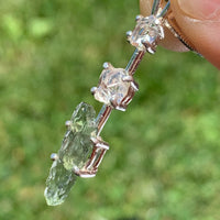 Moldavite Phenacite Herkimer Diamond Silver Necklace
