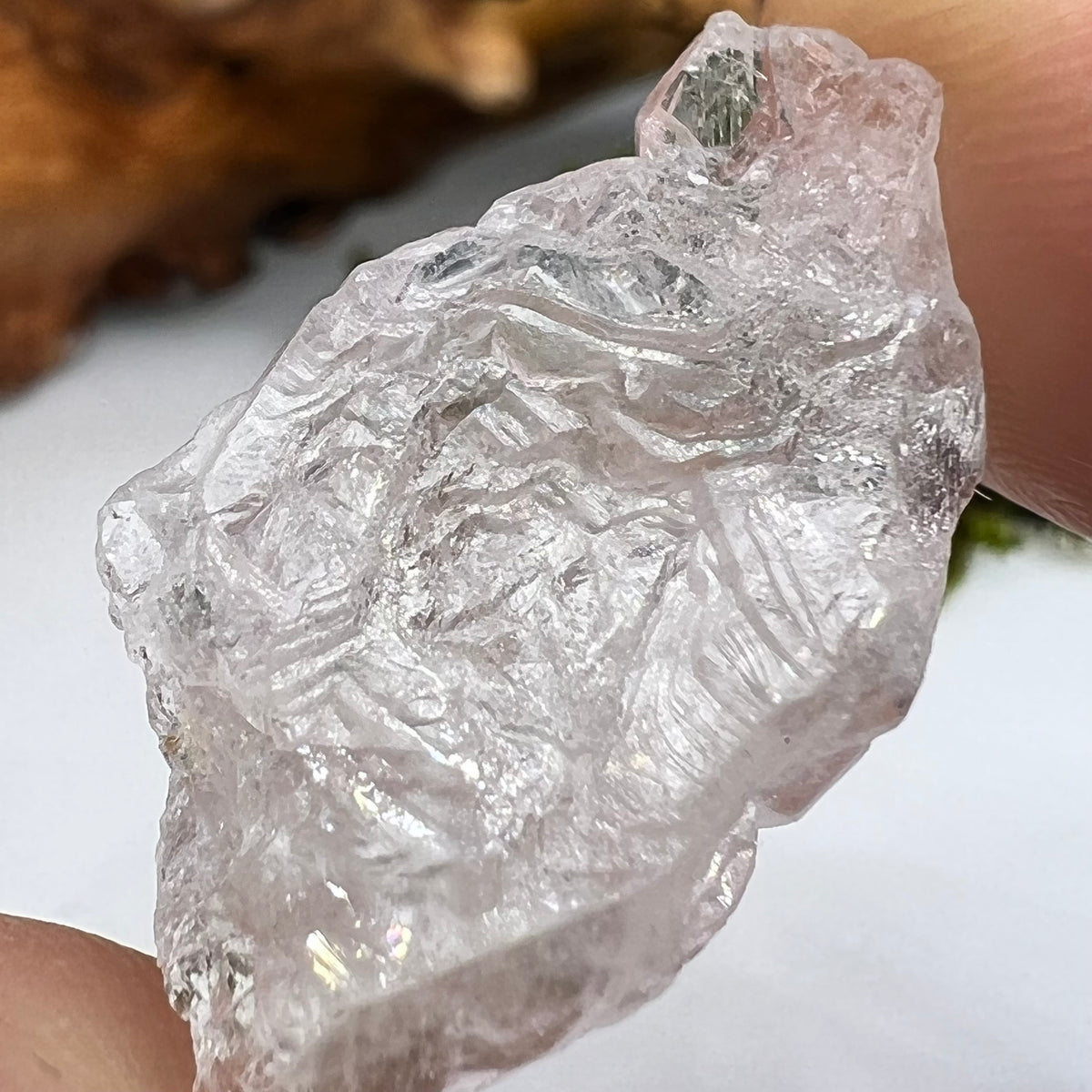 Crystalized Rose Quartz Elestial #163-Moldavite Life