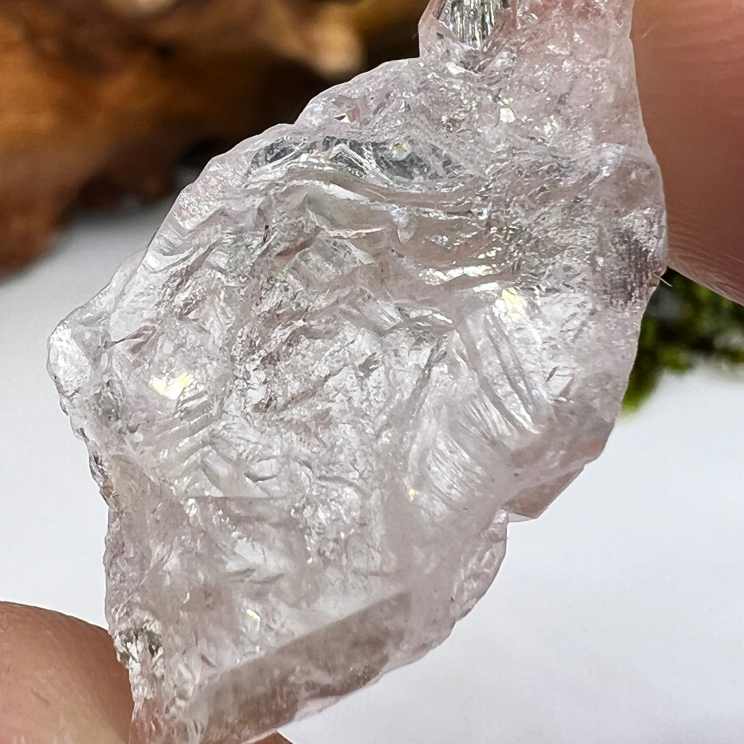 Crystalized Rose Quartz Elestial #163-Moldavite Life