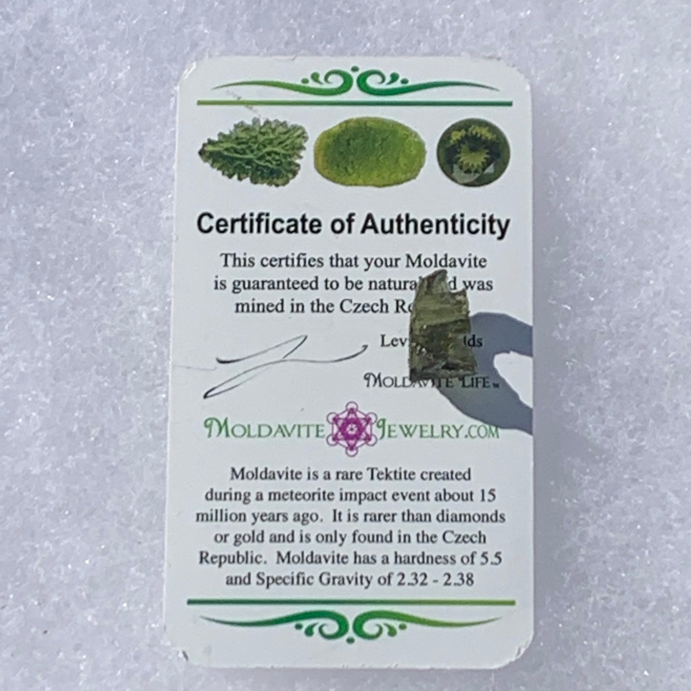 Moldavite Genuine Certified Czech Republic 0.9 grams