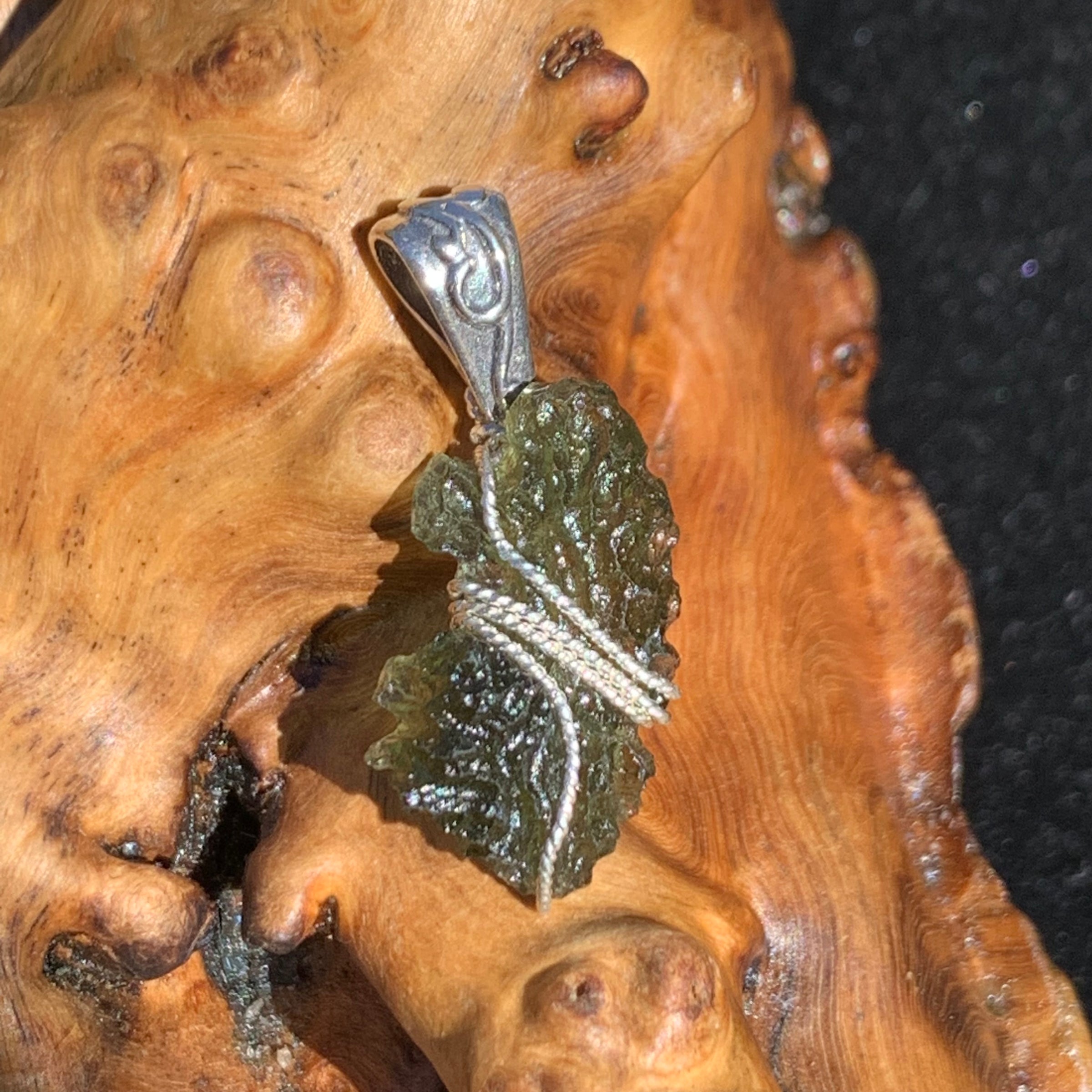 Moldavite Sterling Silver Wire Wrapped Pendant-Moldavite Life