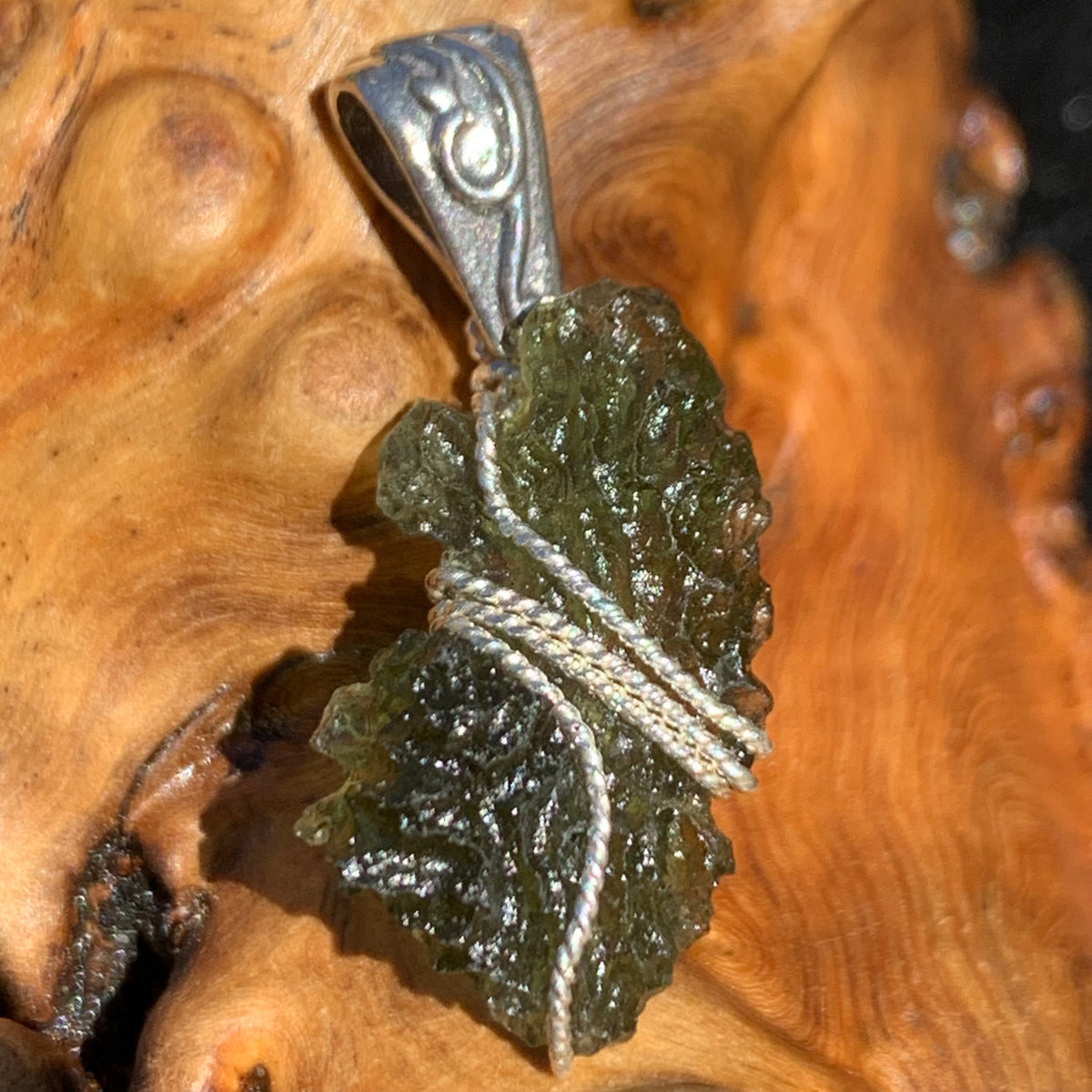 Moldavite Sterling Silver Wire Wrapped Pendant-Moldavite Life