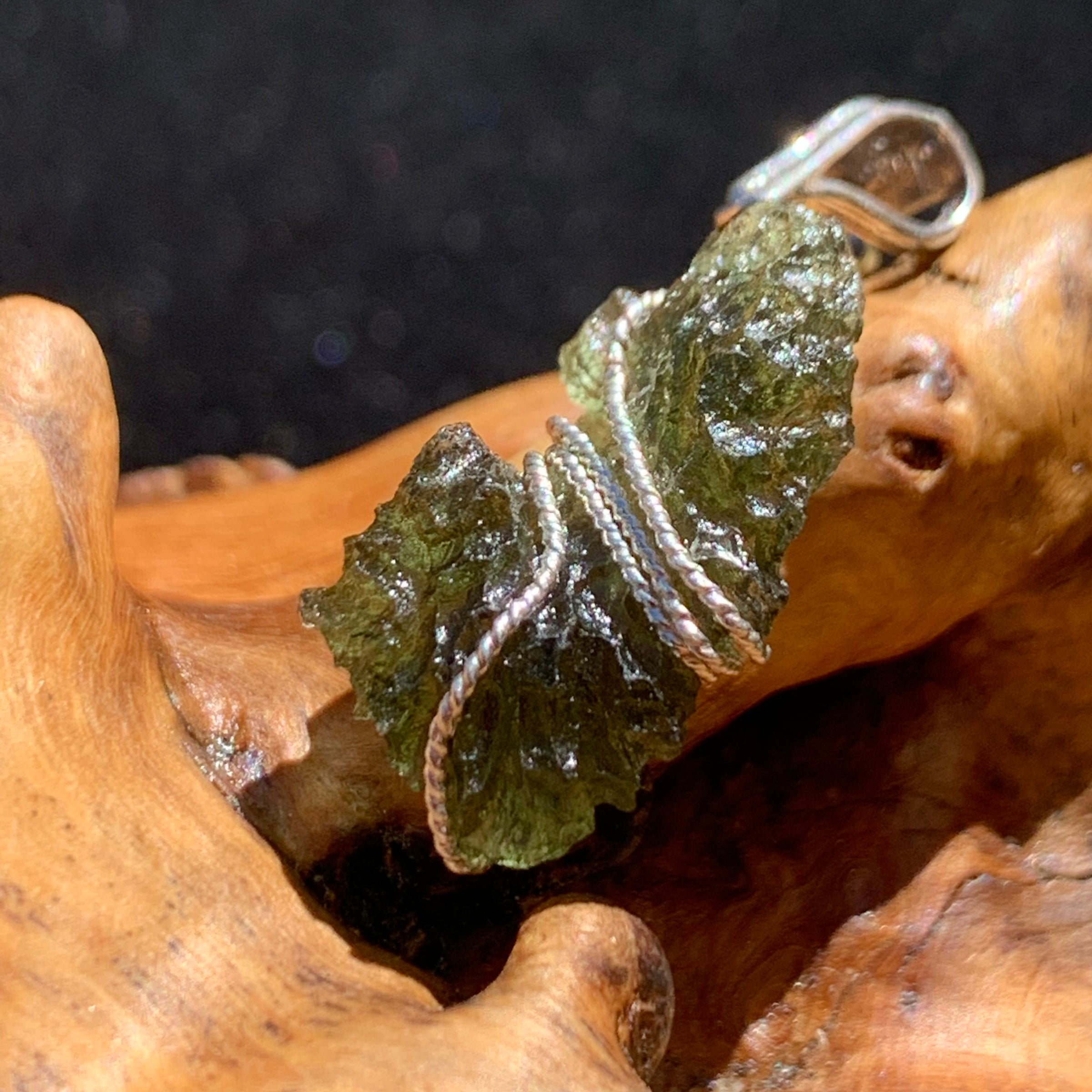 Moldavite Sterling Silver Wire Wrapped Pendant-Moldavite Life