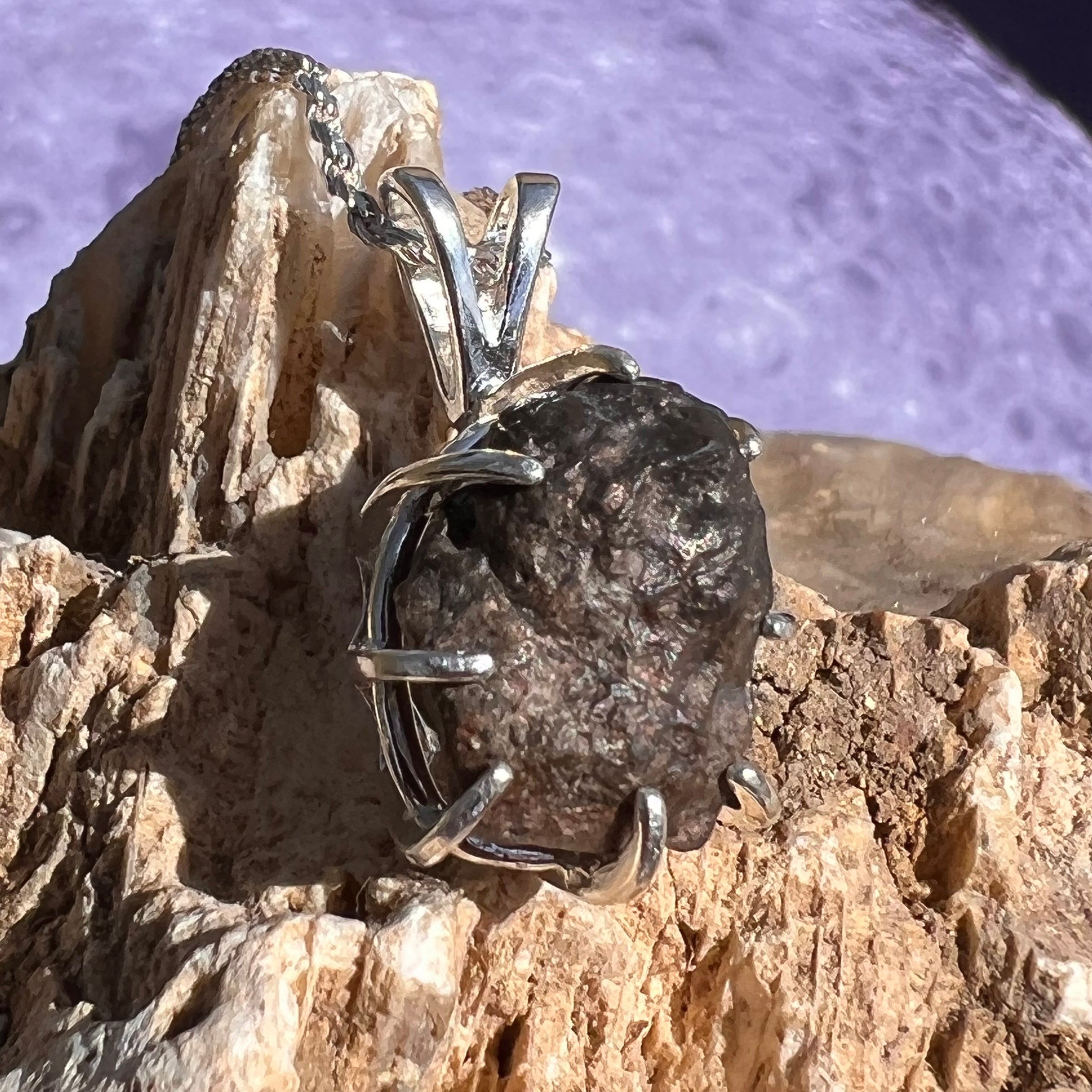 Lunar Meteorite Necklace Sterling Silver #2270-Moldavite Life