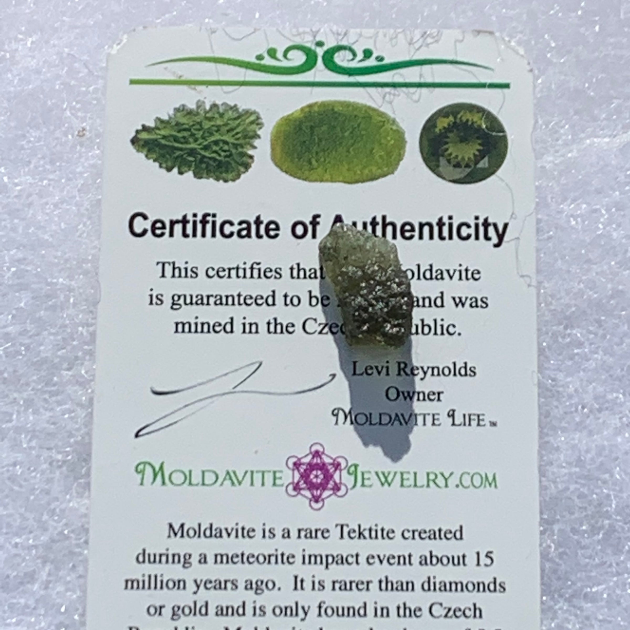 Moldavite Genuine Certified Czech Republic 1.0 gram