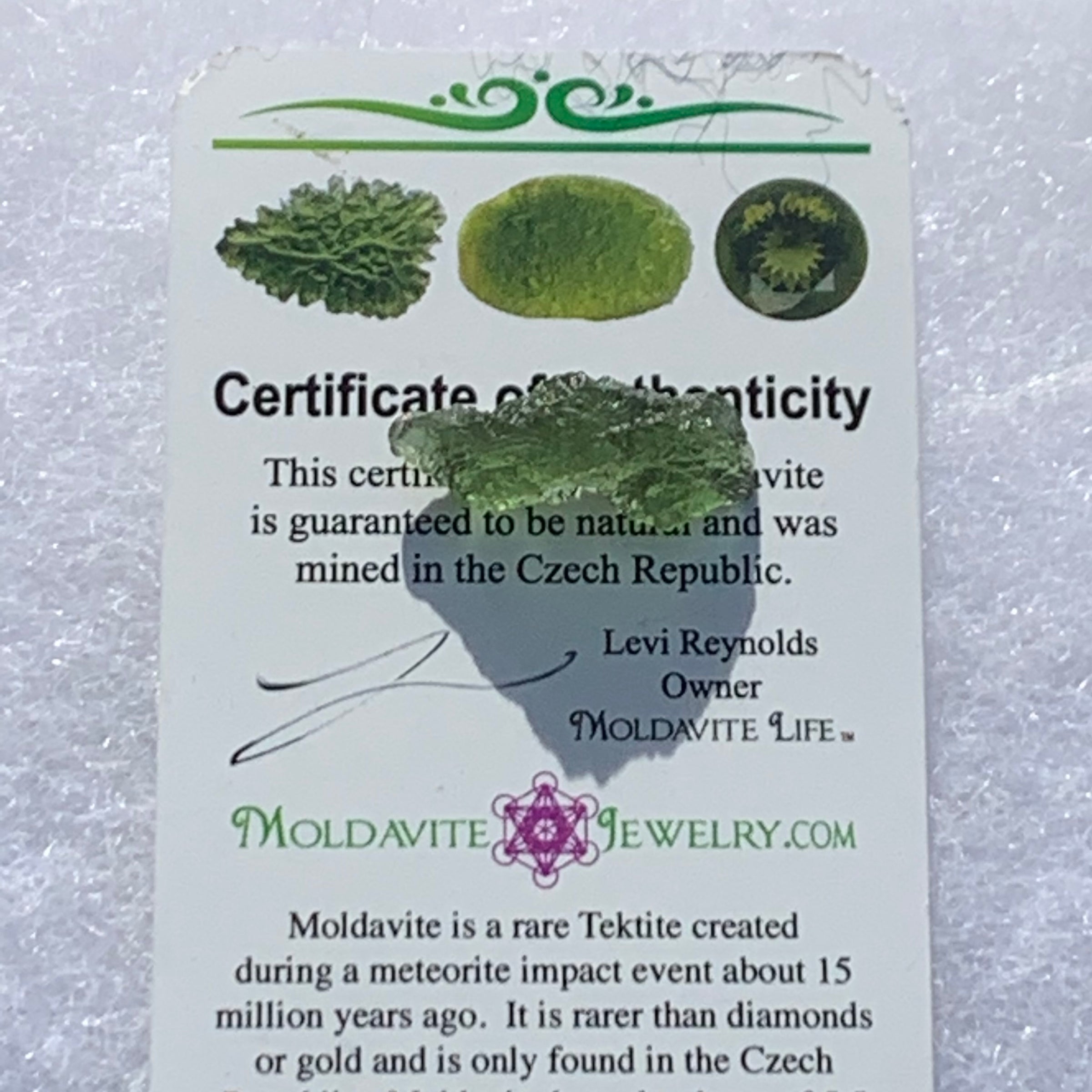 Moldavite Genuine Certified Czech Republic 1.6 grams