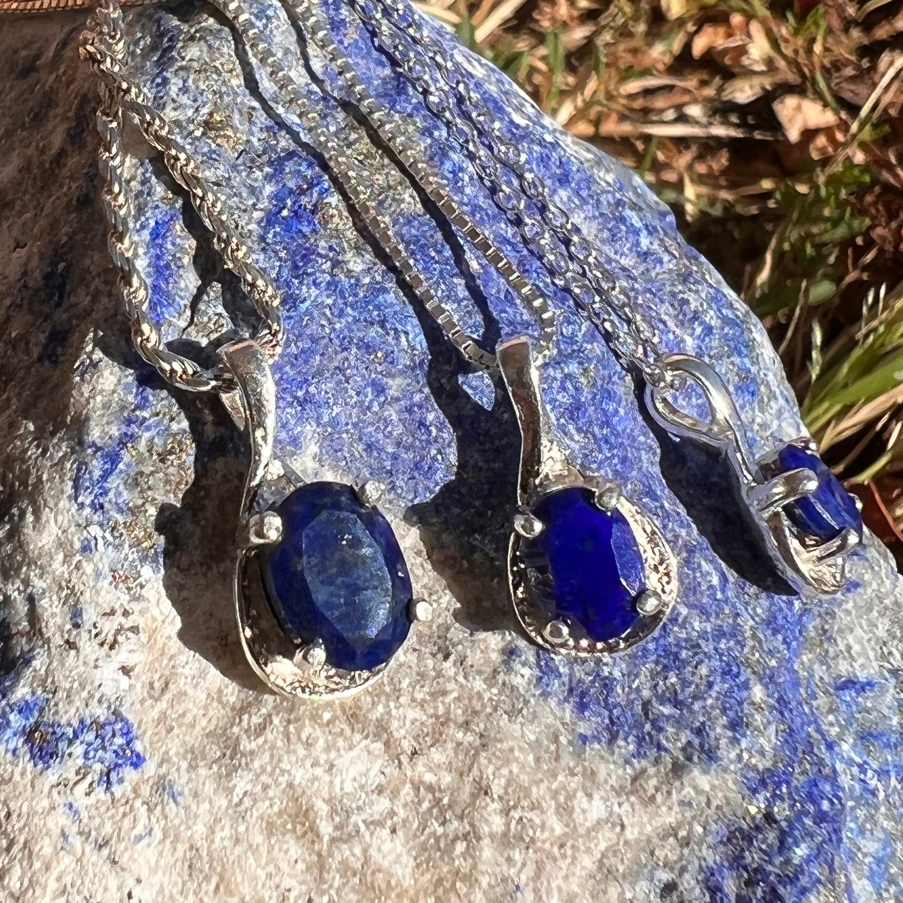 Vintage Sterling silver Y Drop Lapis online Lazuli Necklace