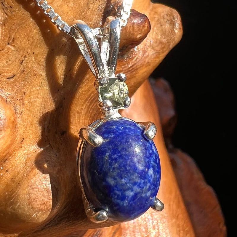 Lapis Lazuli & Moldavite Necklace Sterling Silver #2859-Moldavite Life