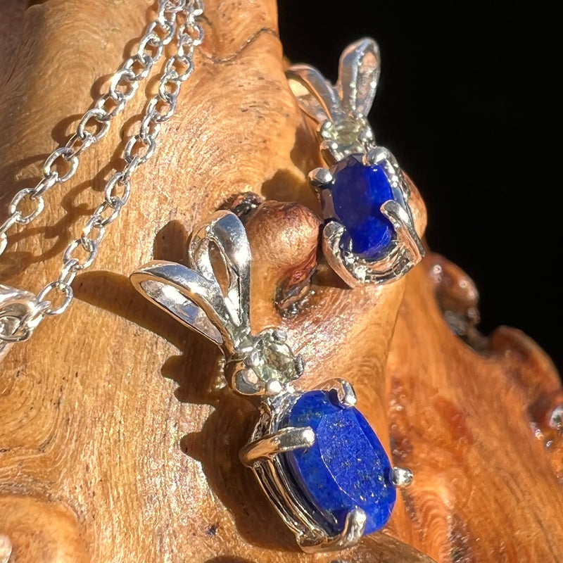 Lapis Lazuli & Moldavite Necklace Sterling Silver #3431-Moldavite Life
