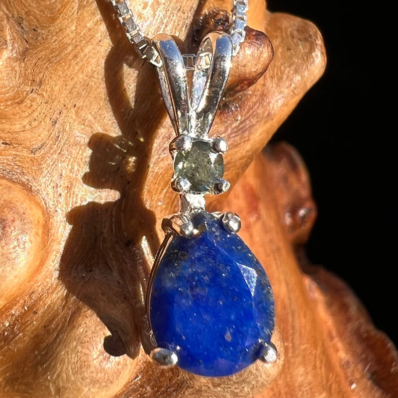 Lapis Lazuli & Moldavite Necklace Sterling Silver #3432-Moldavite Life