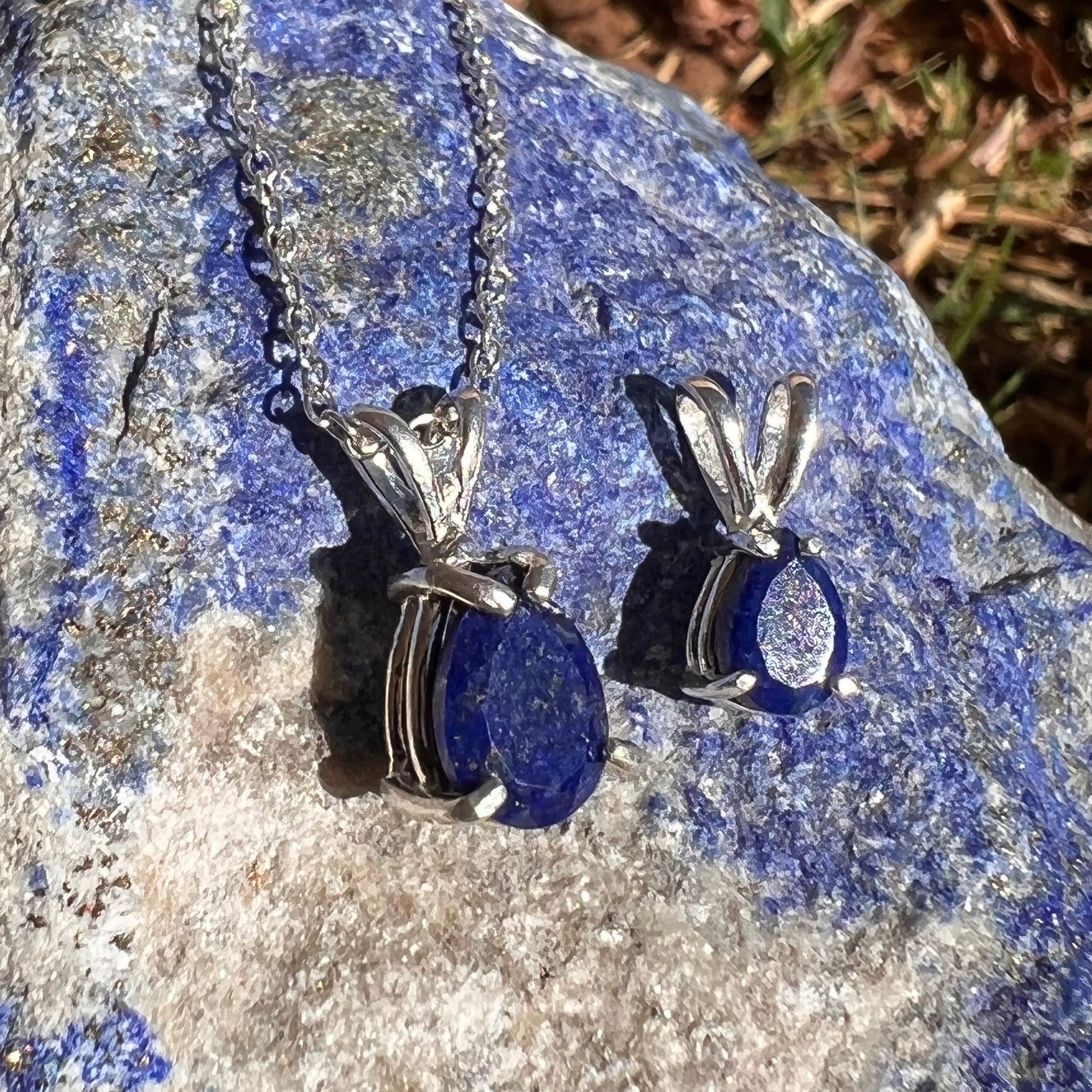 Lapis Lazuli Necklace Sterling Silver Faceted #3442-Moldavite Life