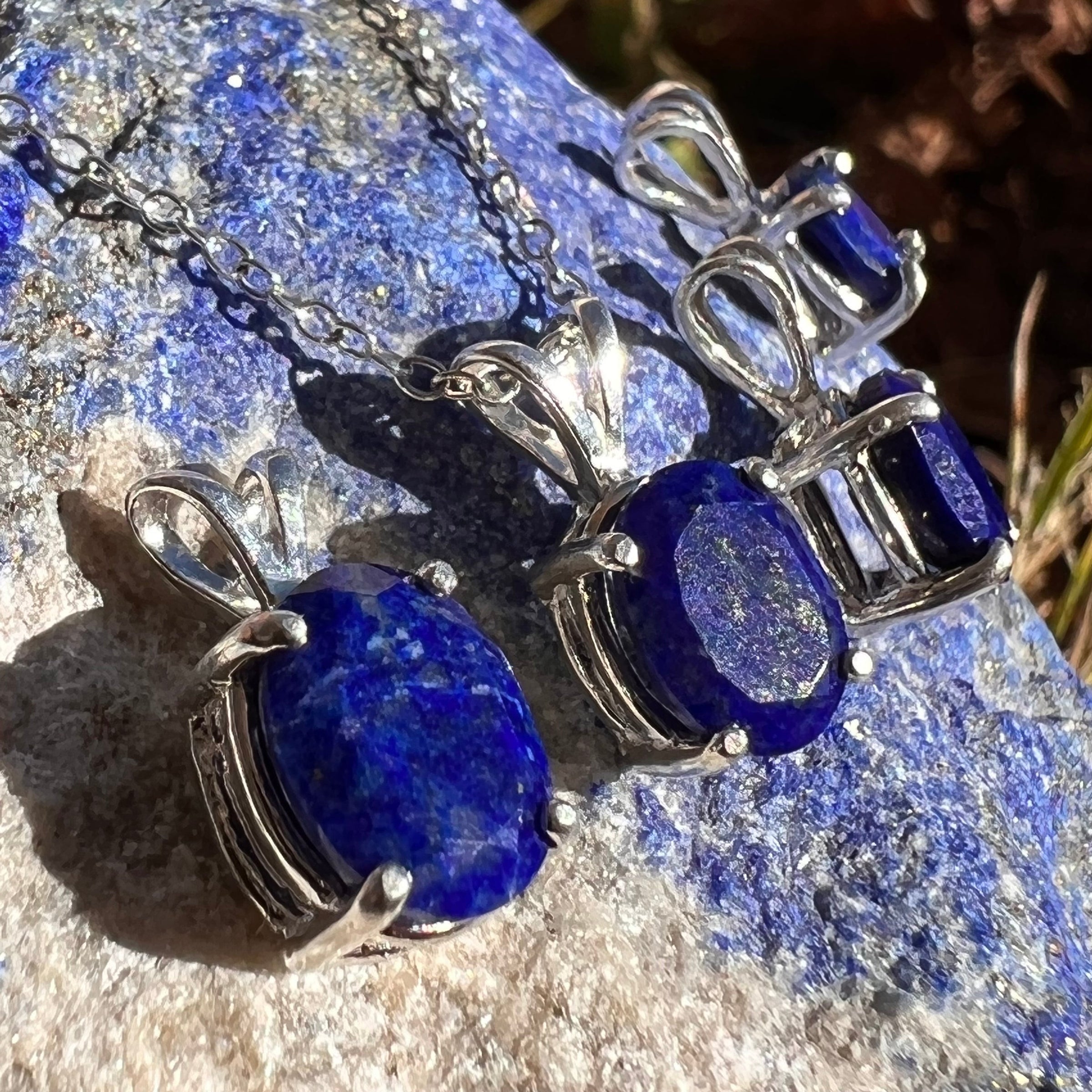 Lapis Lazuli Oval Necklace Sterling Silver #3444-Moldavite Life